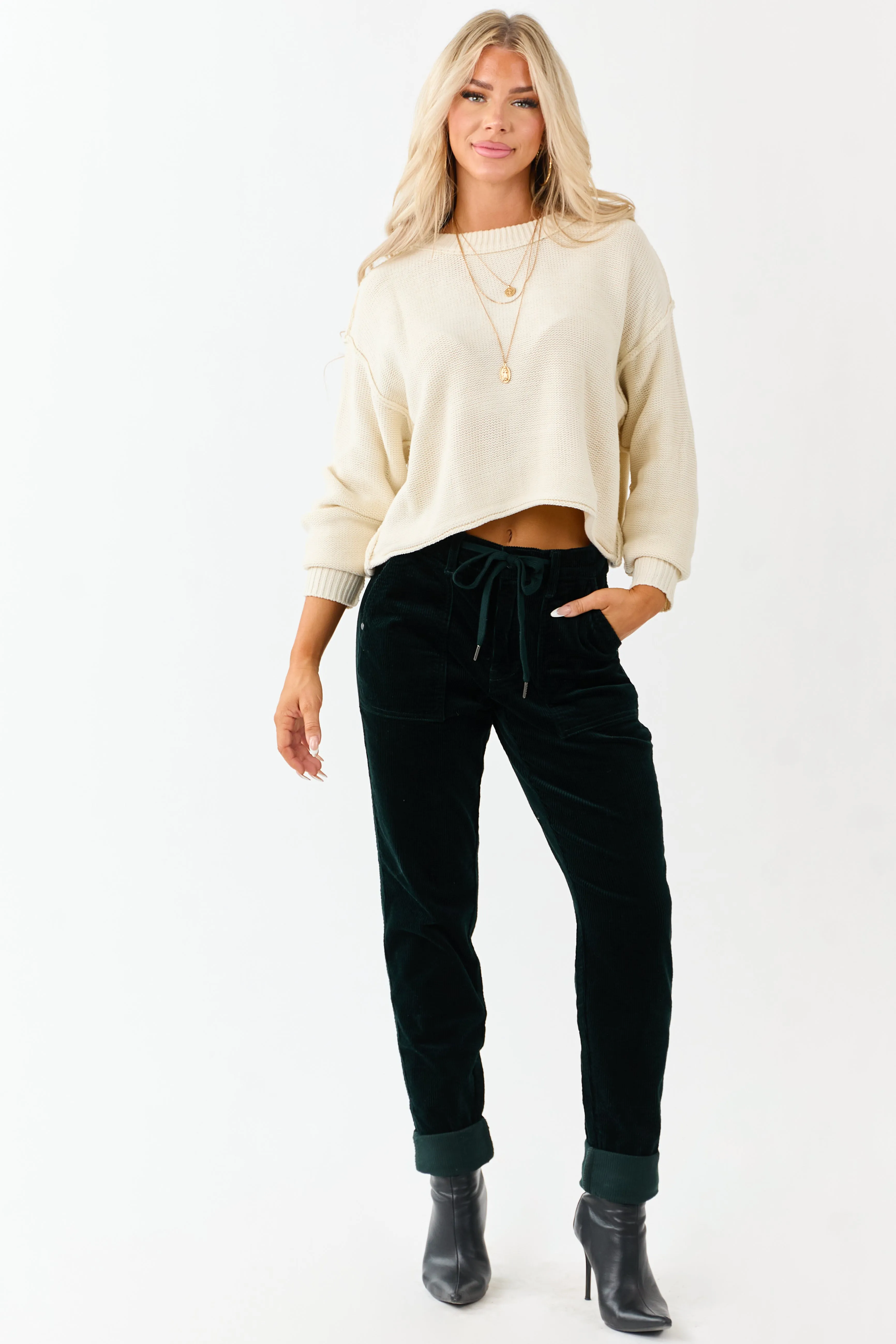 Judy Blue Forest Green Slim Straight Corduroy Pants sold by Lime Lush product image thumbnail 3