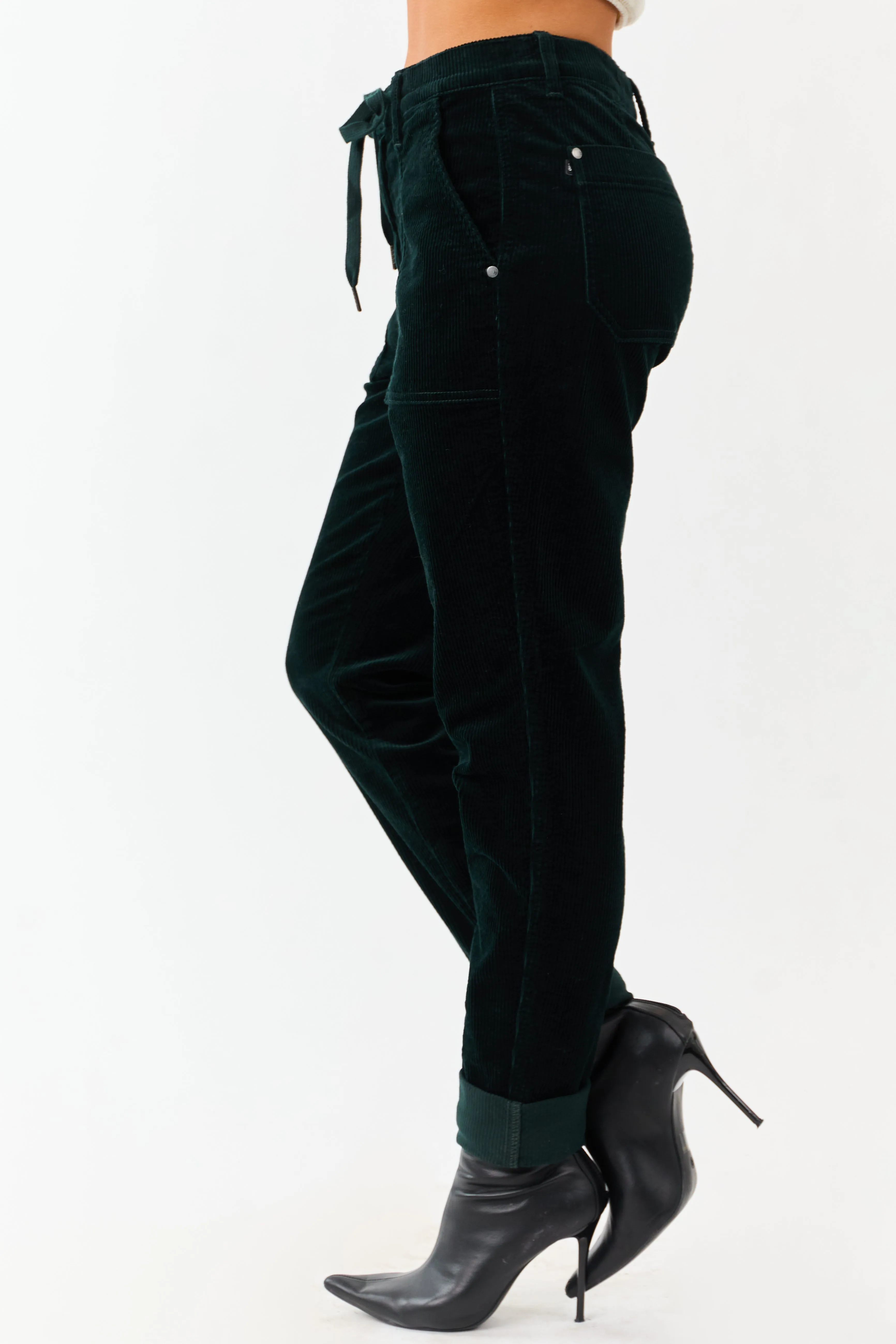Judy Blue Forest Green Slim Straight Corduroy Pants sold by Lime Lush product image thumbnail 4