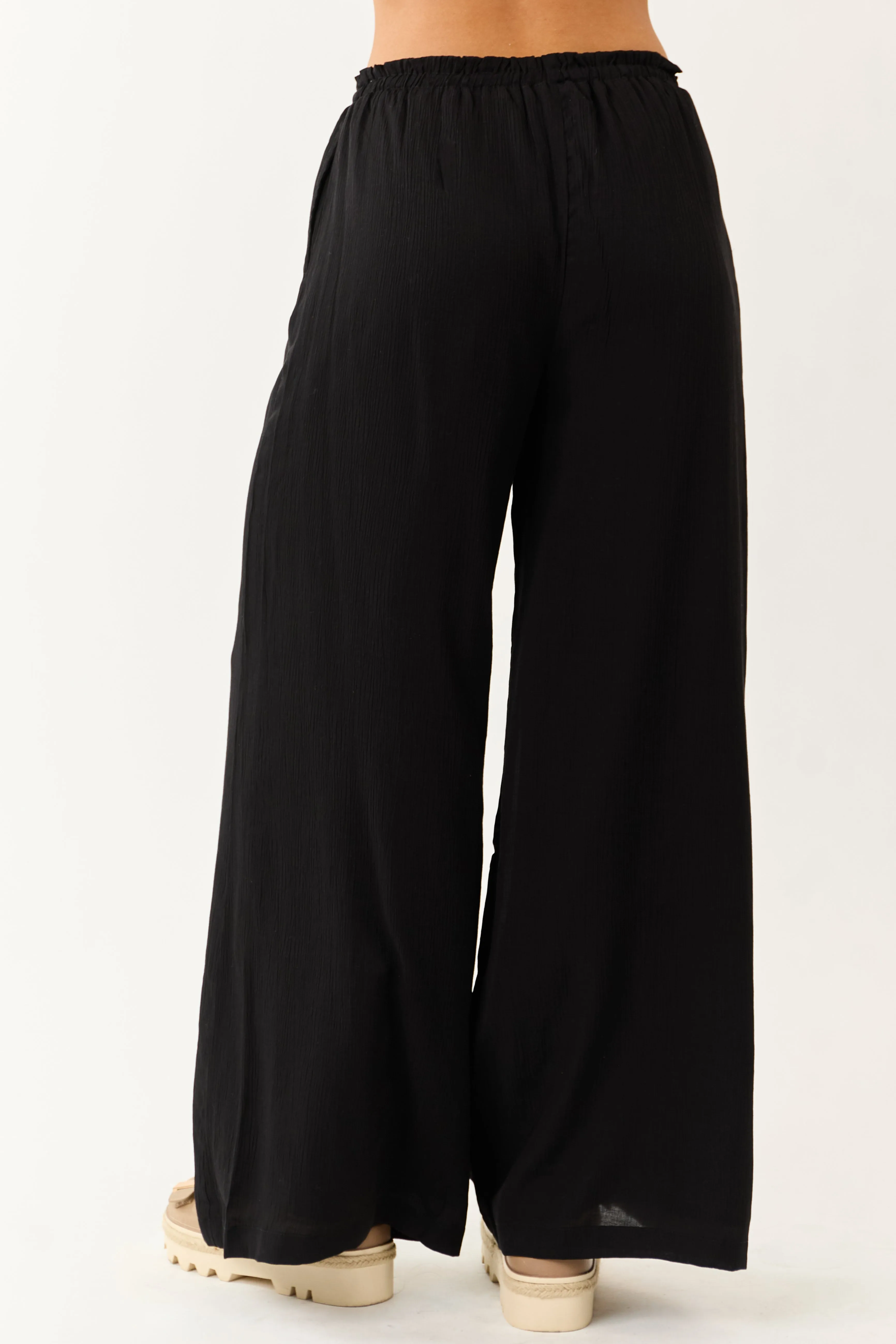 Black Wide Leg Drawstring High Waist Pants sold by Lime Lush product image thumbnail 4