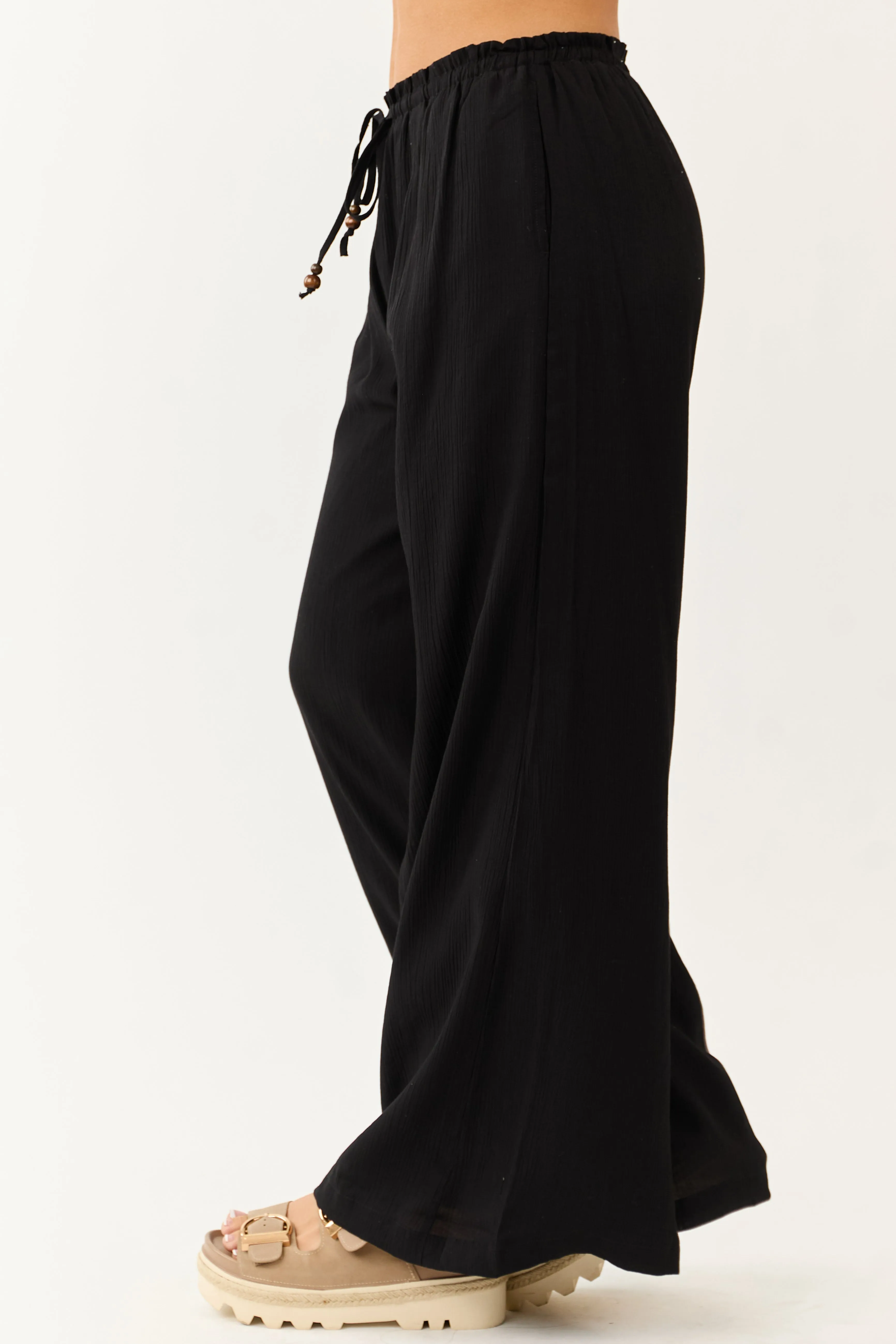 Black Wide Leg Drawstring High Waist Pants sold by Lime Lush product image thumbnail 3