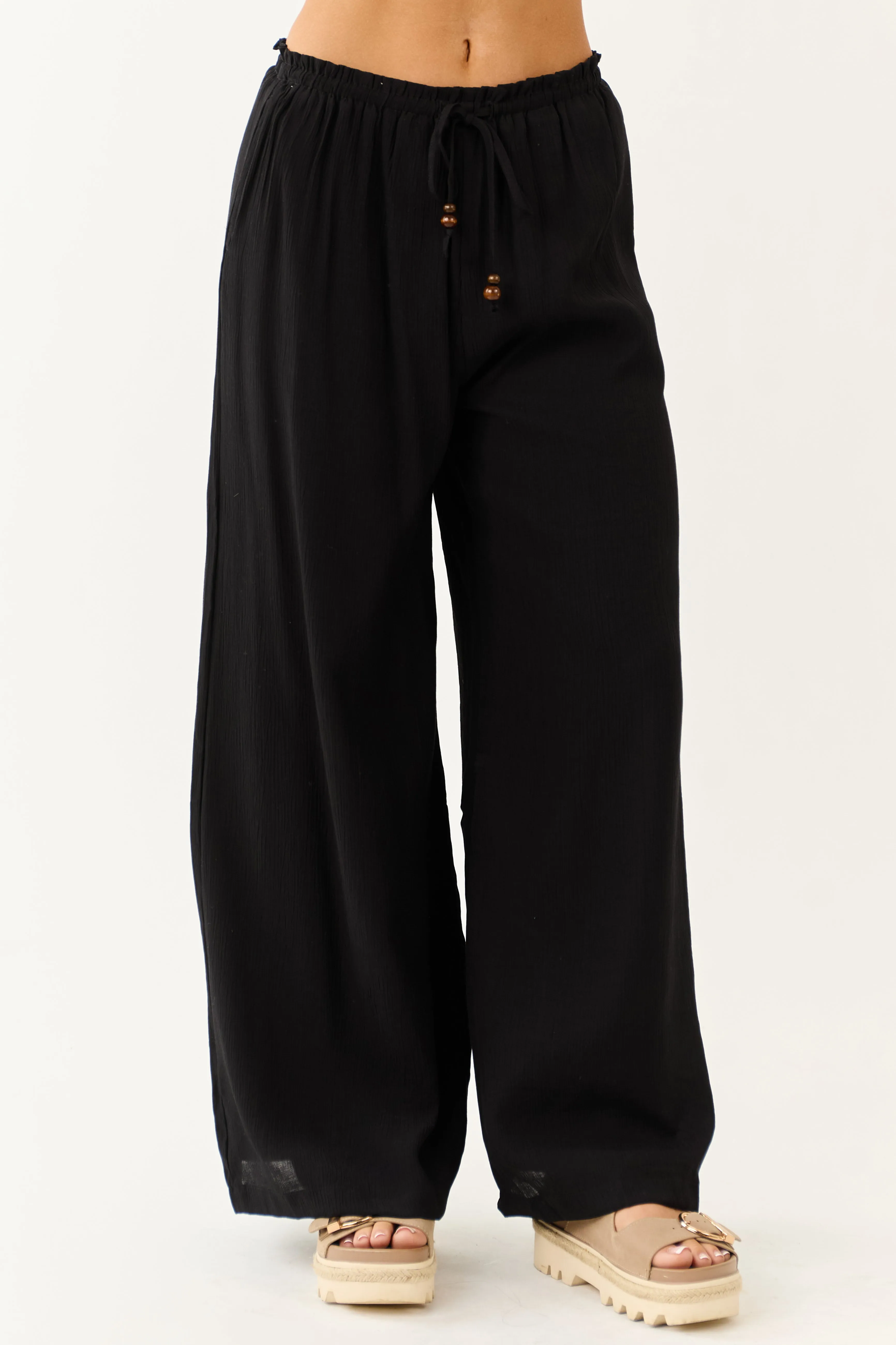 Black Wide Leg Drawstring High Waist Pants sold by Lime Lush product image thumbnail 2