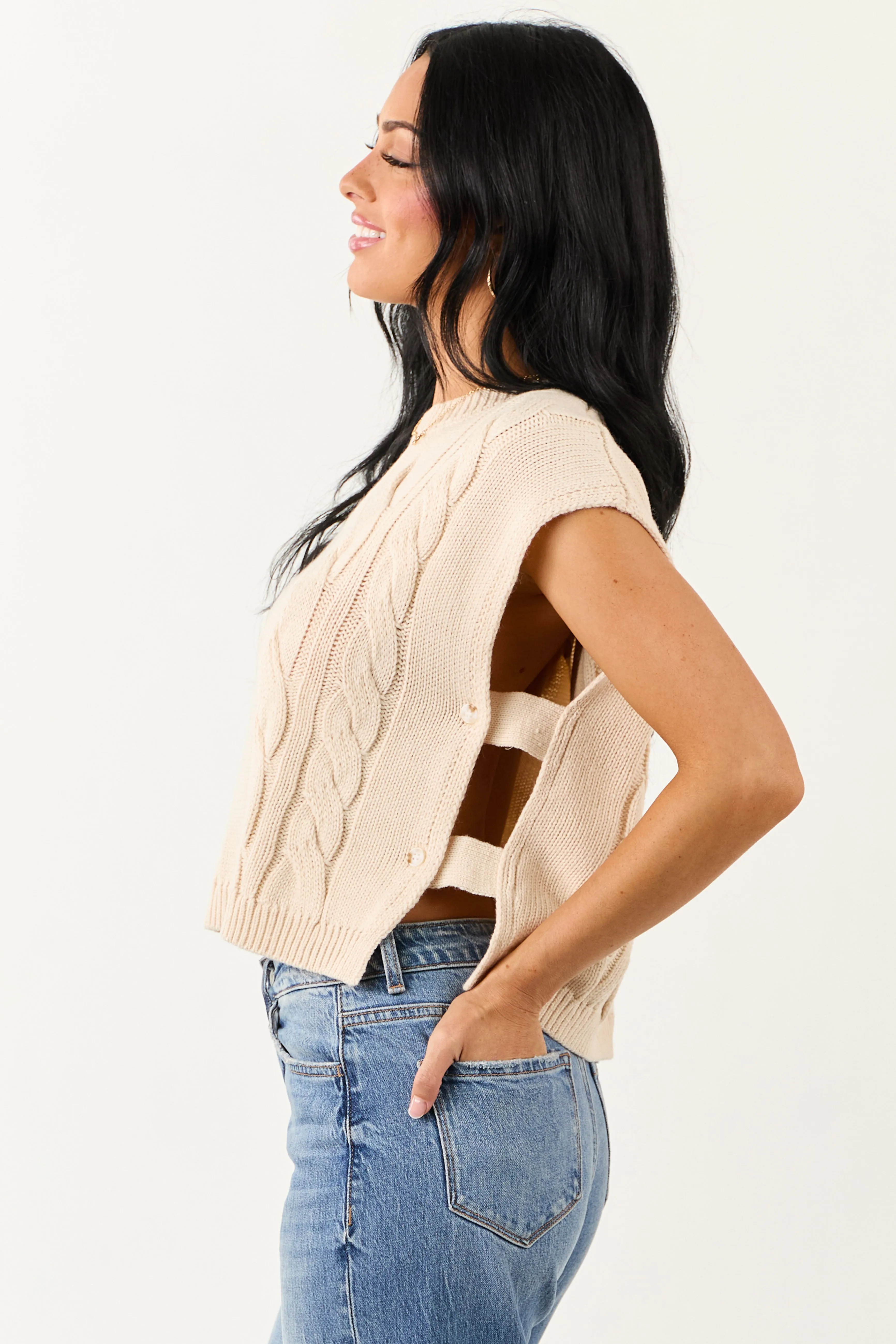 Champagne Open Side Cable Knit Sweater Vest sold by Lime Lush product image thumbnail 2