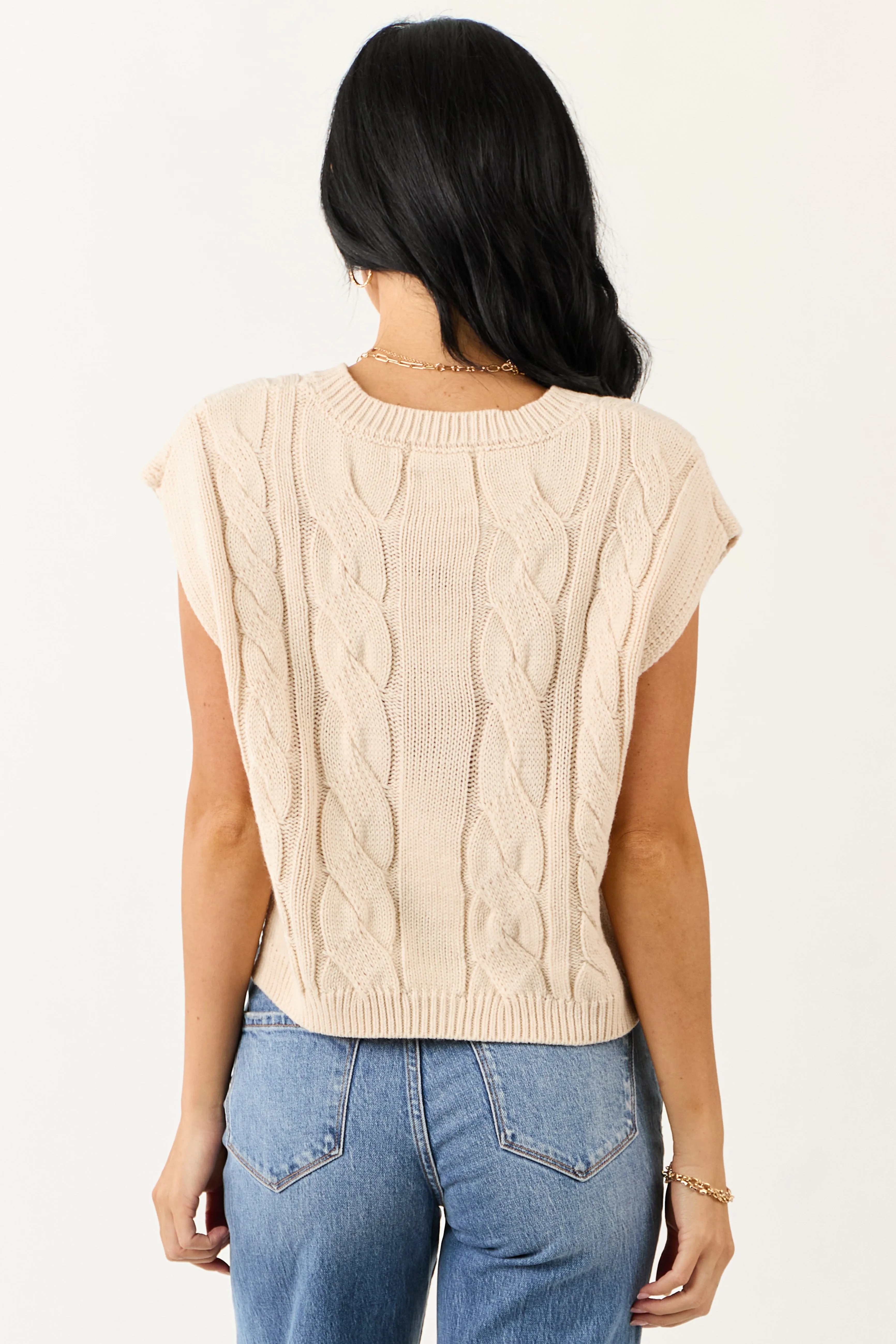 Champagne Open Side Cable Knit Sweater Vest sold by Lime Lush product image thumbnail 5
