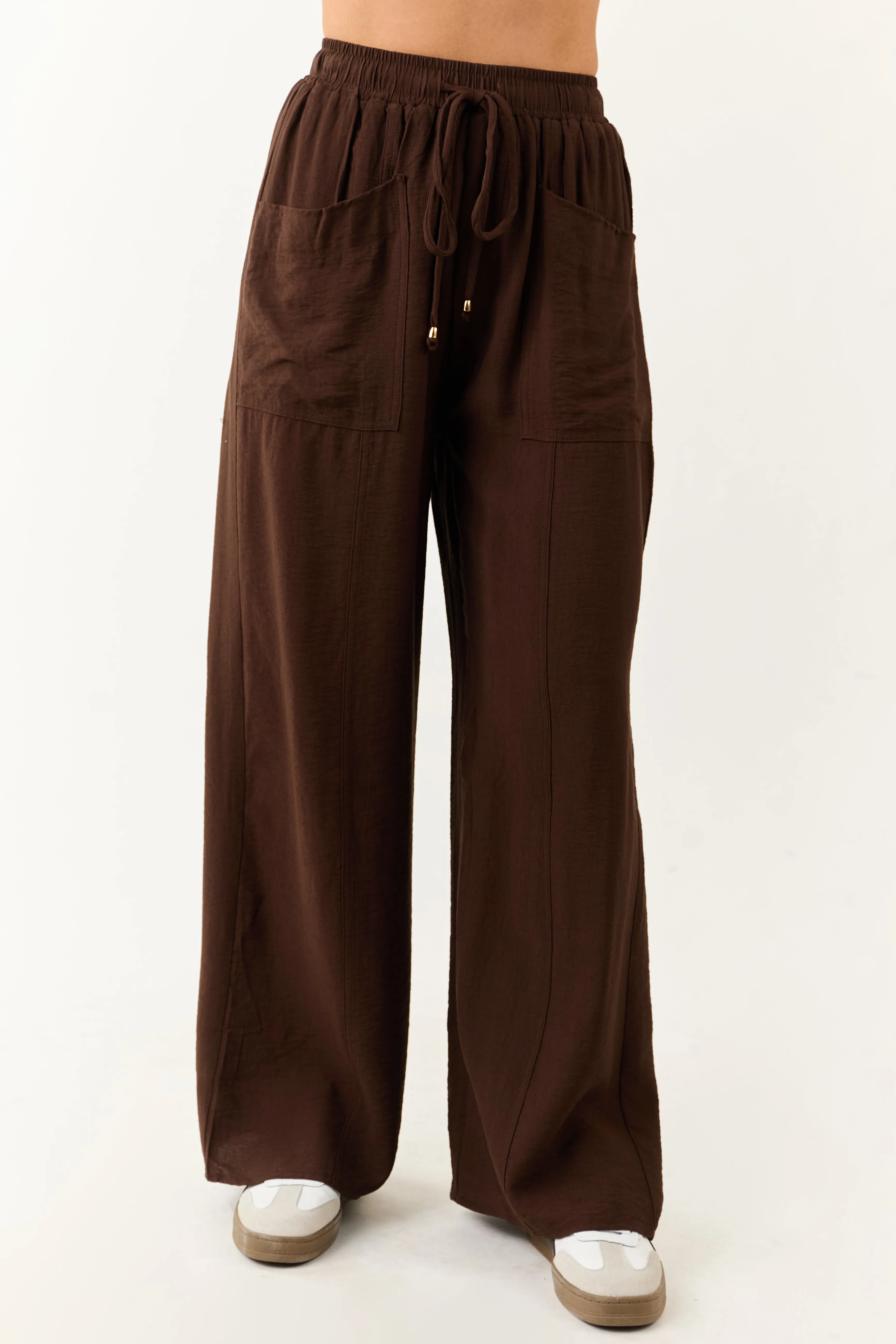 Entro Cocoa Smocked High Rise Wide Leg Pants sold by Lime Lush product image thumbnail 2