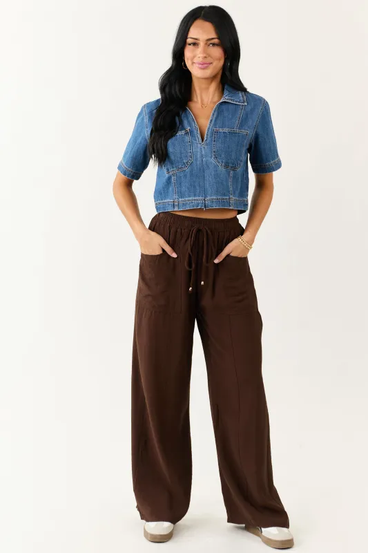 Entro Cocoa Smocked High Rise Wide Leg Pants sold by Lime Lush
