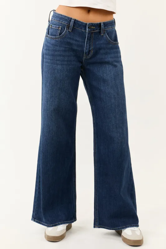 Dark Wash Wide Leg Mid Rise Jeans sold by Lime Lush