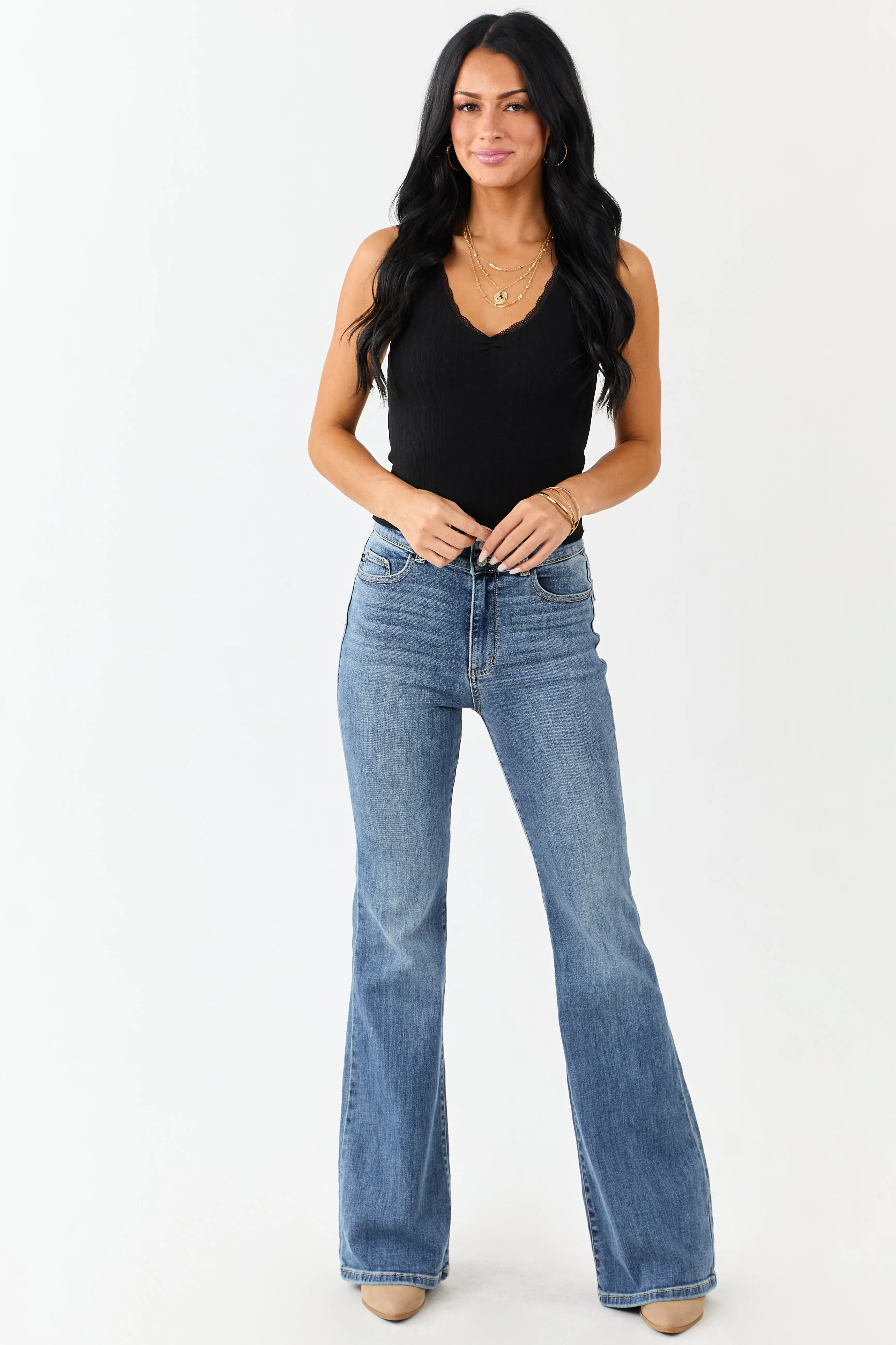 Black Lace Trim Cropped Rib Knit Tank Top sold by Lime Lush product image thumbnail 3