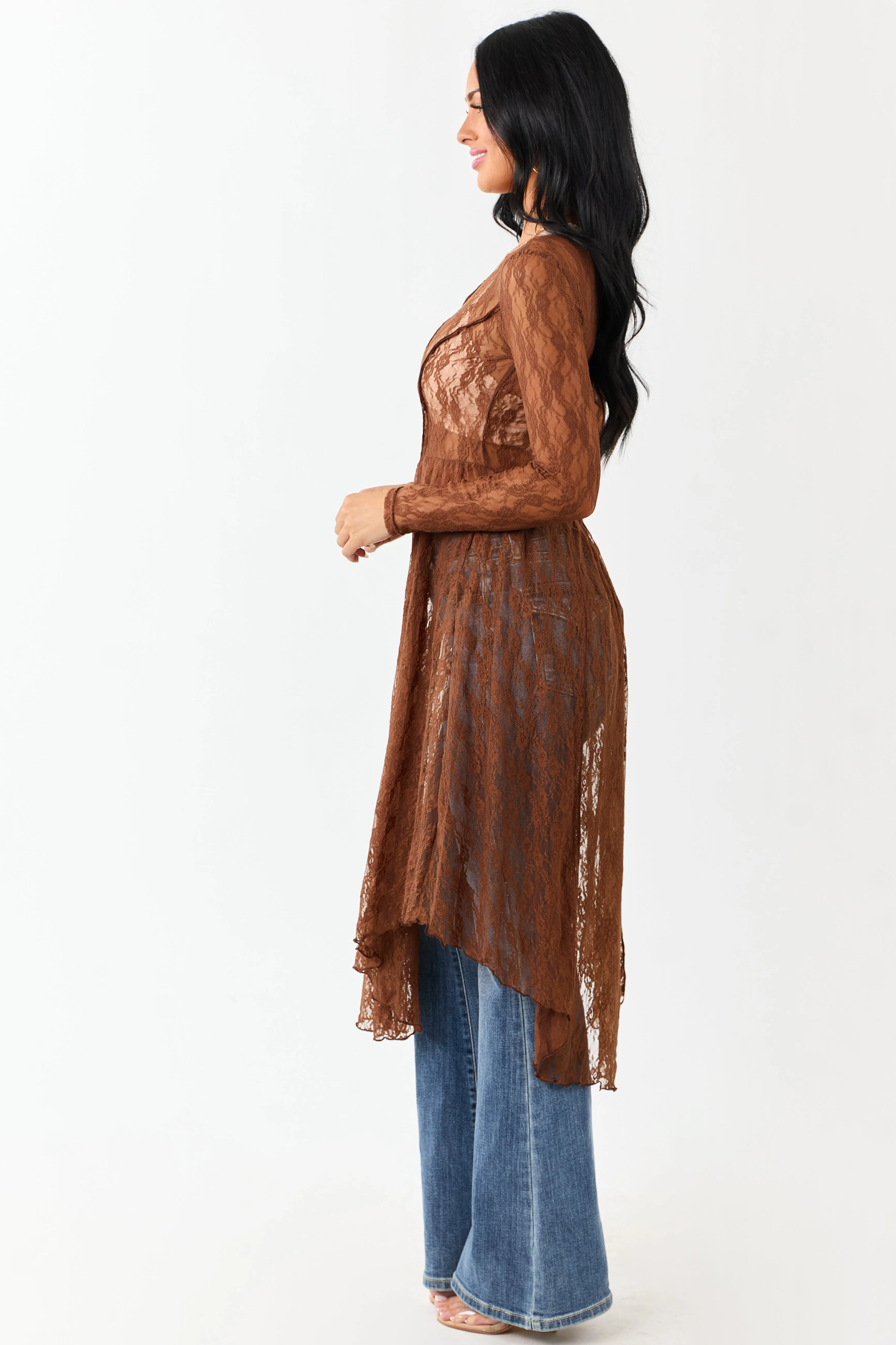 Listicle Sepia Sheer Floral Mesh Lace Midi Dress sold by Lime Lush product image thumbnail 5