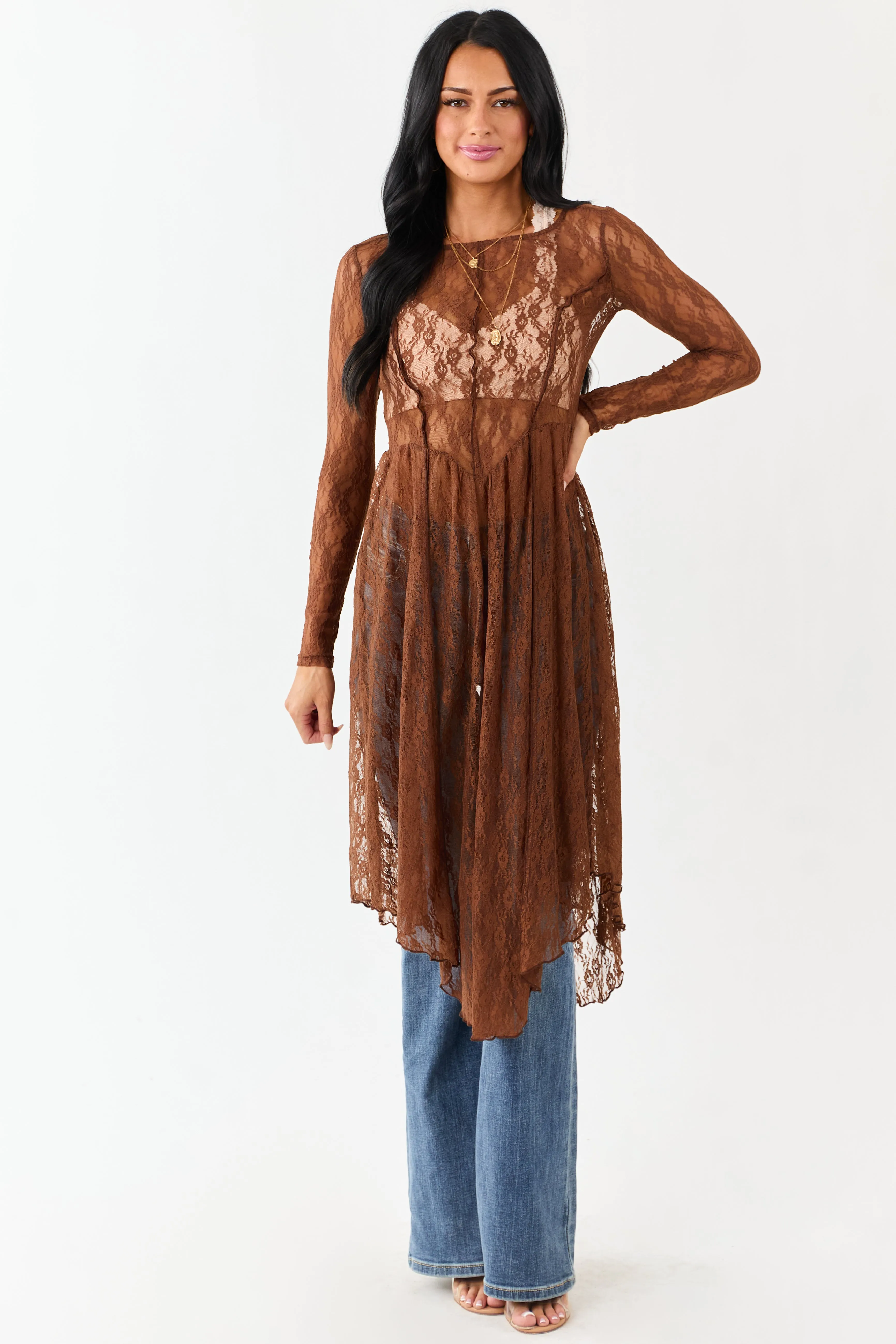 Listicle Sepia Sheer Floral Mesh Lace Midi Dress sold by Lime Lush product image thumbnail 2