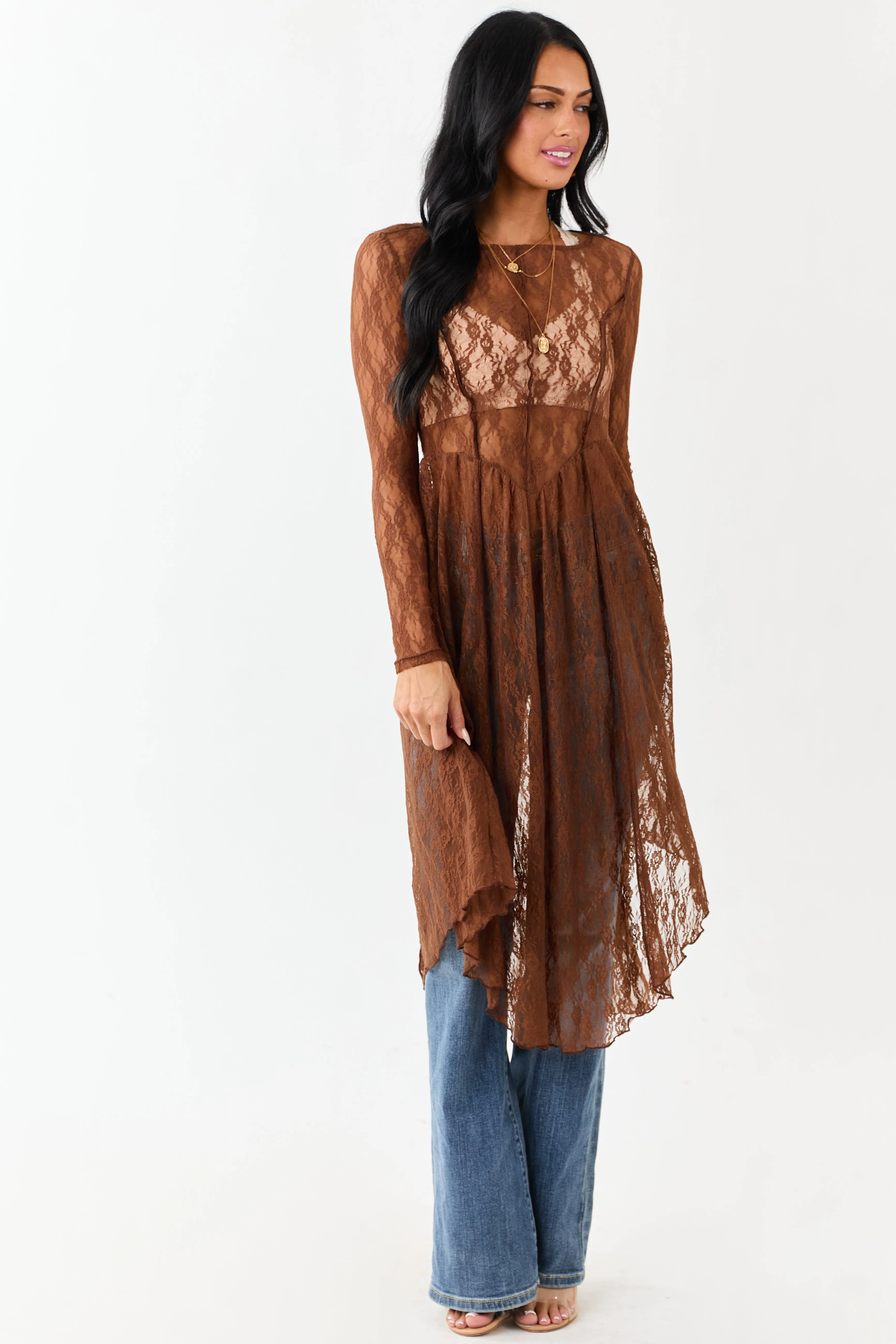 Listicle Sepia Sheer Floral Mesh Lace Midi Dress sold by Lime Lush product image thumbnail 3