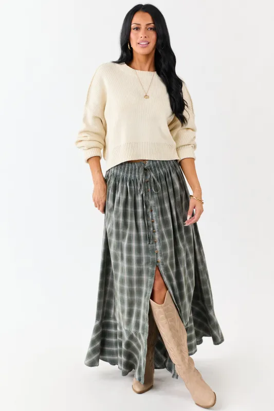 Juniper Plaid Flannel Button Front Cotton Maxi Skirt sold by Lime Lush