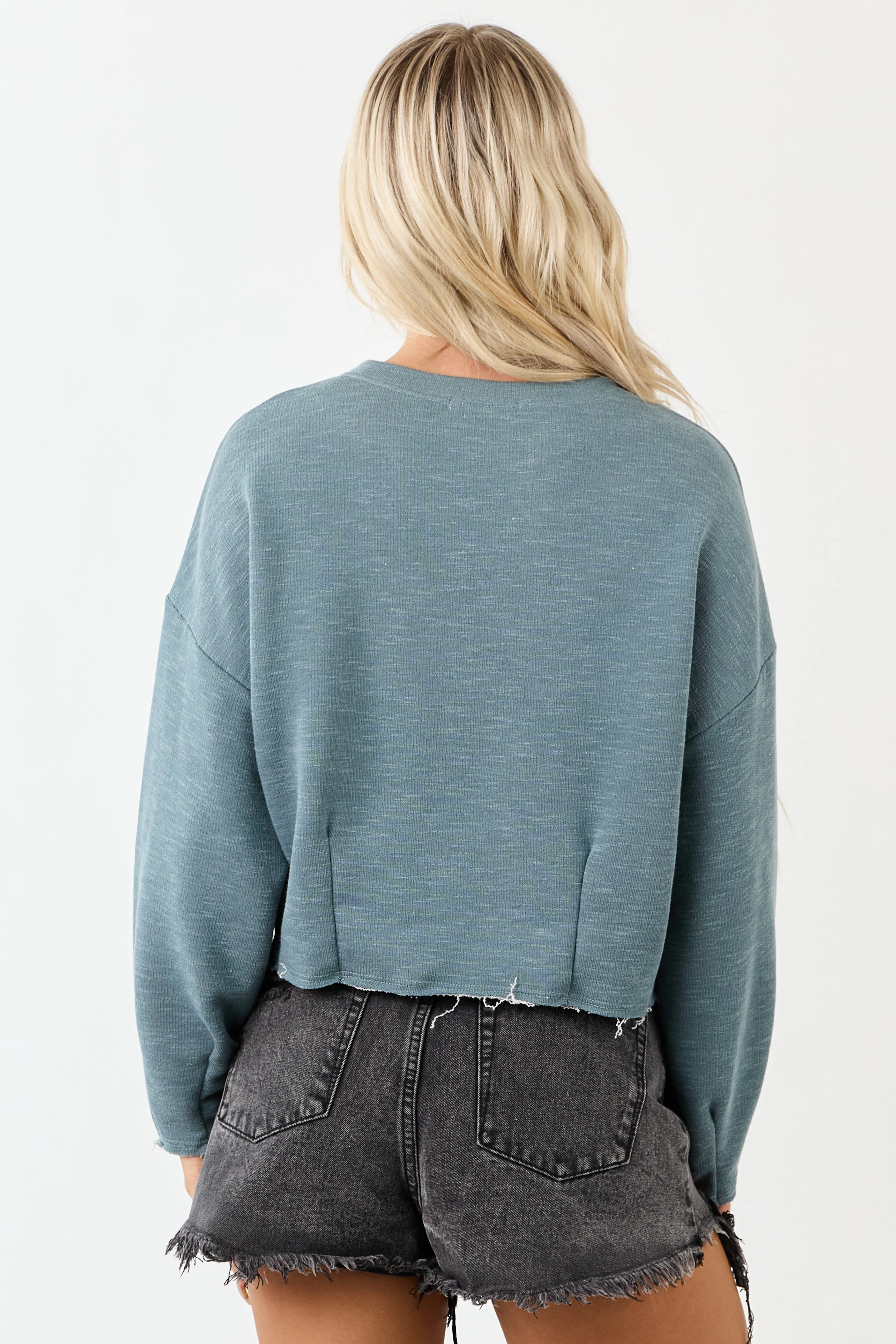 Teal Pulled Seam Relaxed Sweatshirt Style Top sold by Lime Lush product image thumbnail 5