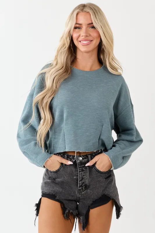 Teal Pulled Seam Relaxed Sweatshirt Style Top sold by Lime Lush