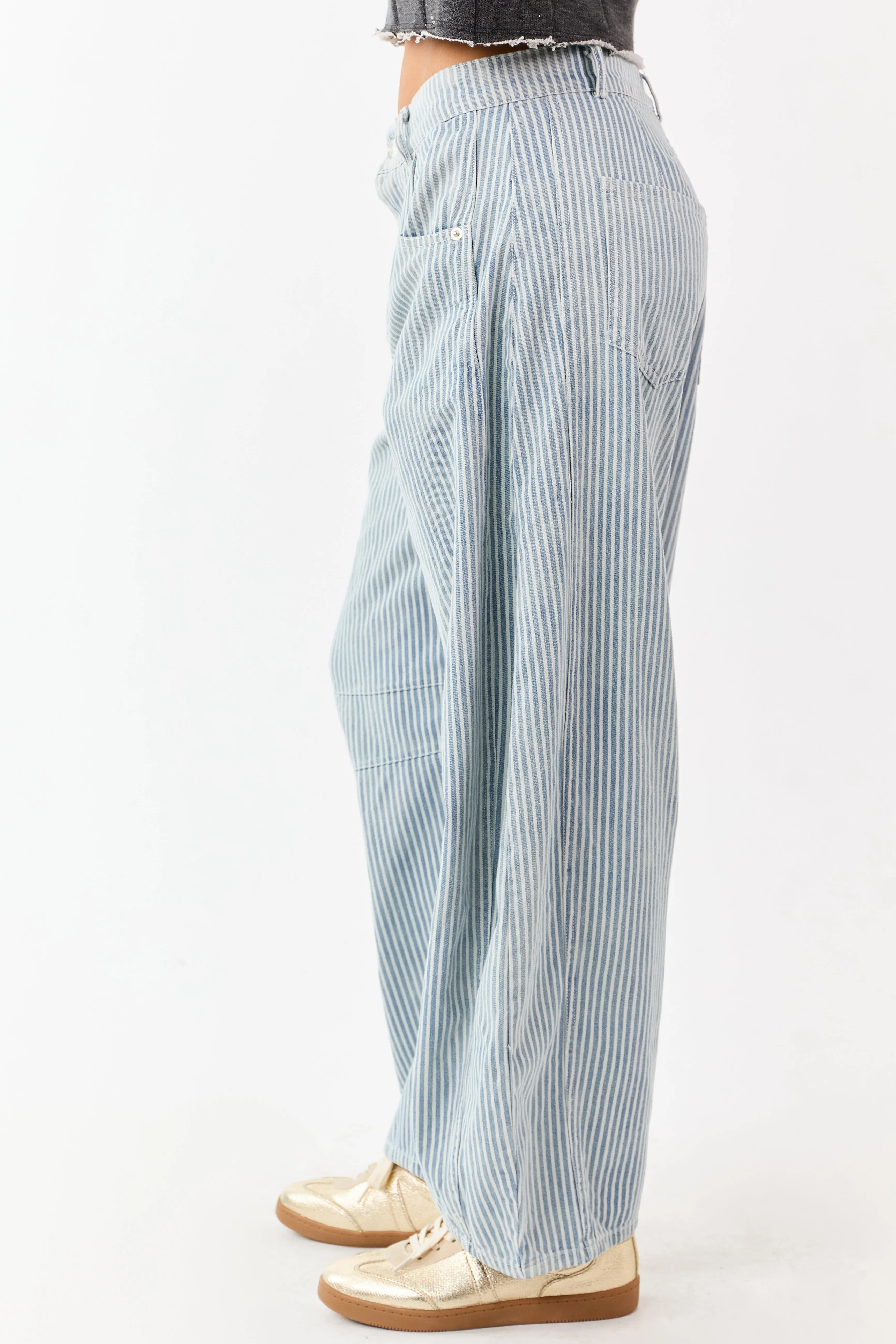 Medium Mineral Wash Railroad Stripe Barrel Jeans sold by Lime Lush product image thumbnail 3