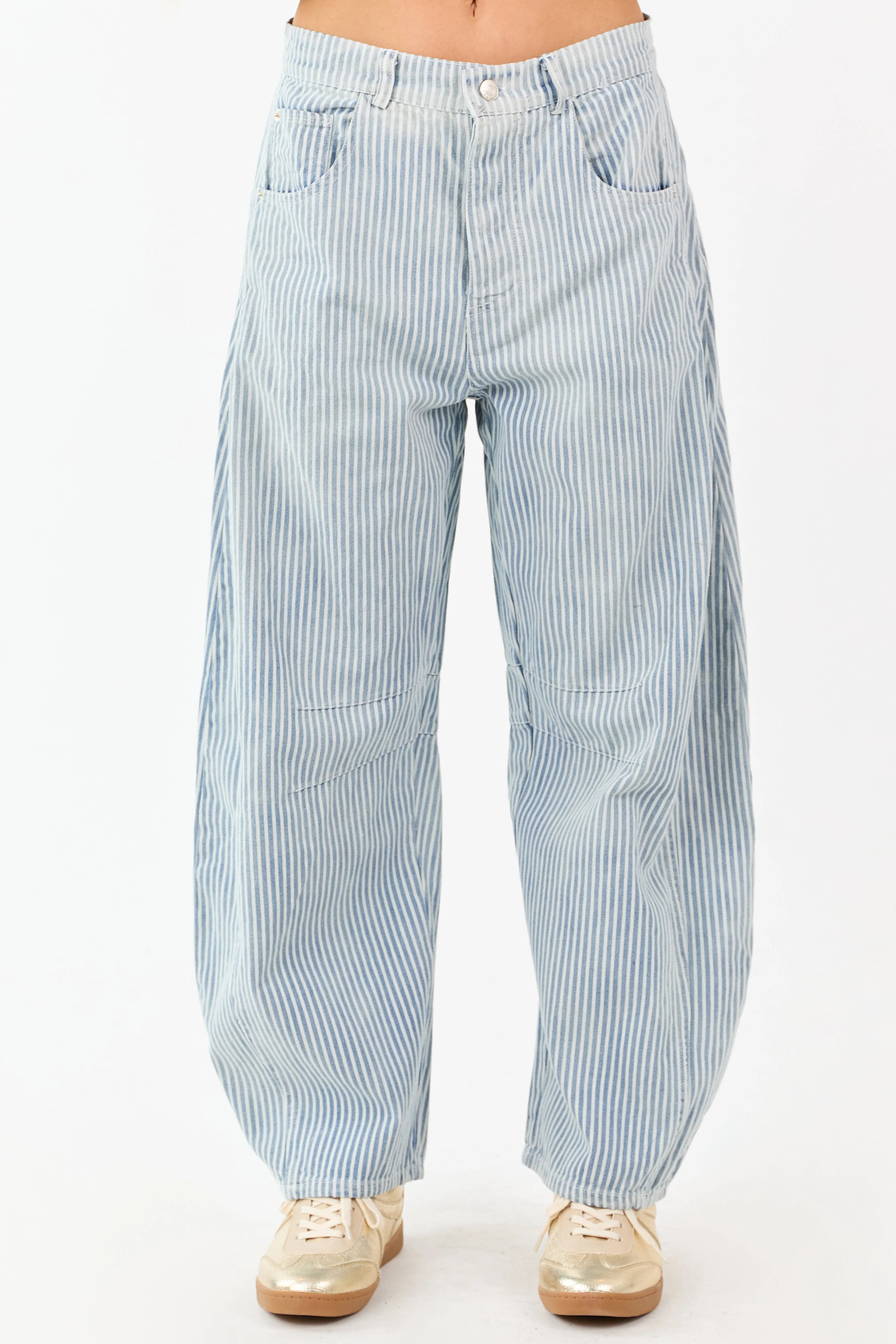 Medium Mineral Wash Railroad Stripe Barrel Jeans sold by Lime Lush product image thumbnail 2