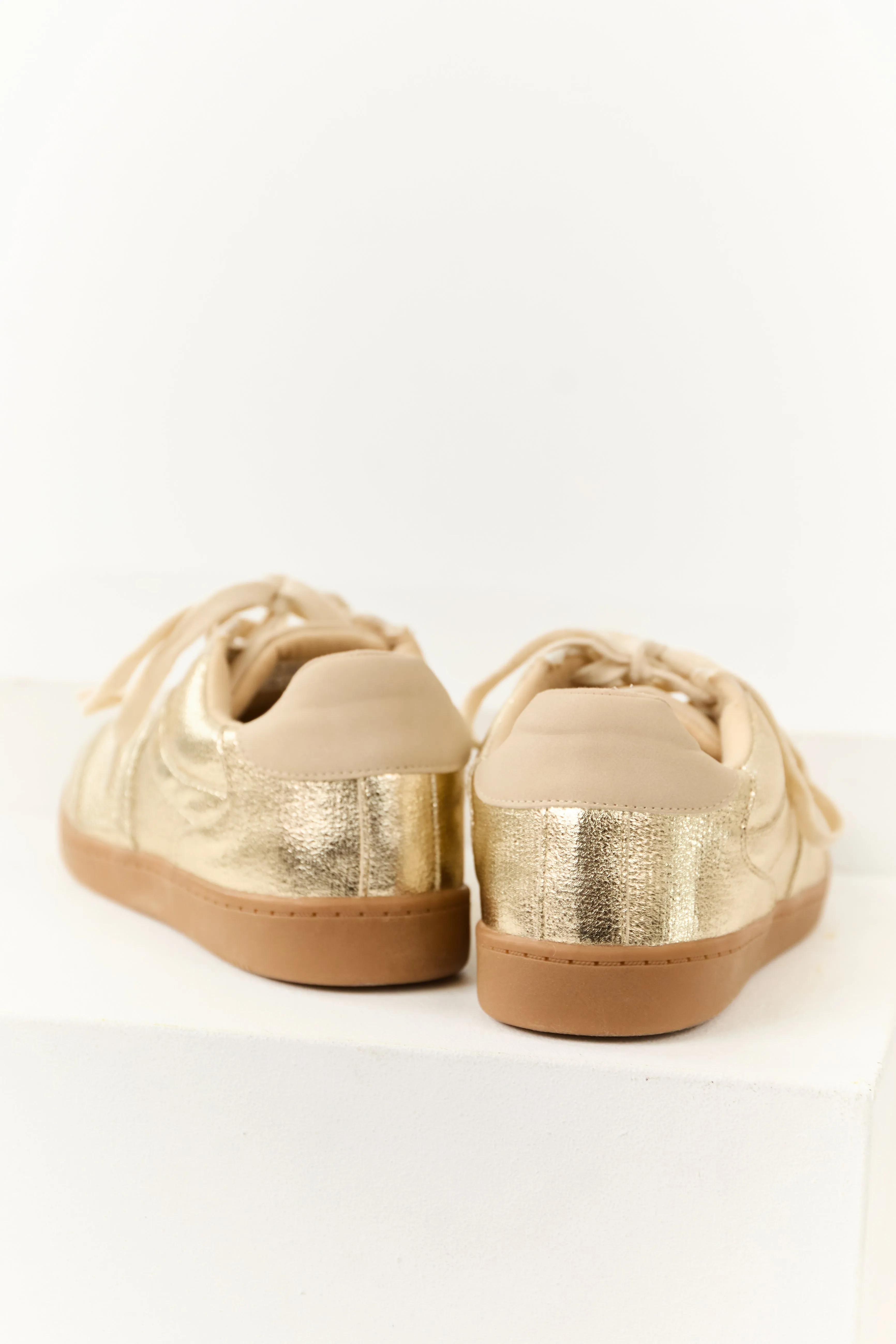 Gold and Beige Lace Up Low Top Sneakers sold by Lime Lush product image thumbnail 3