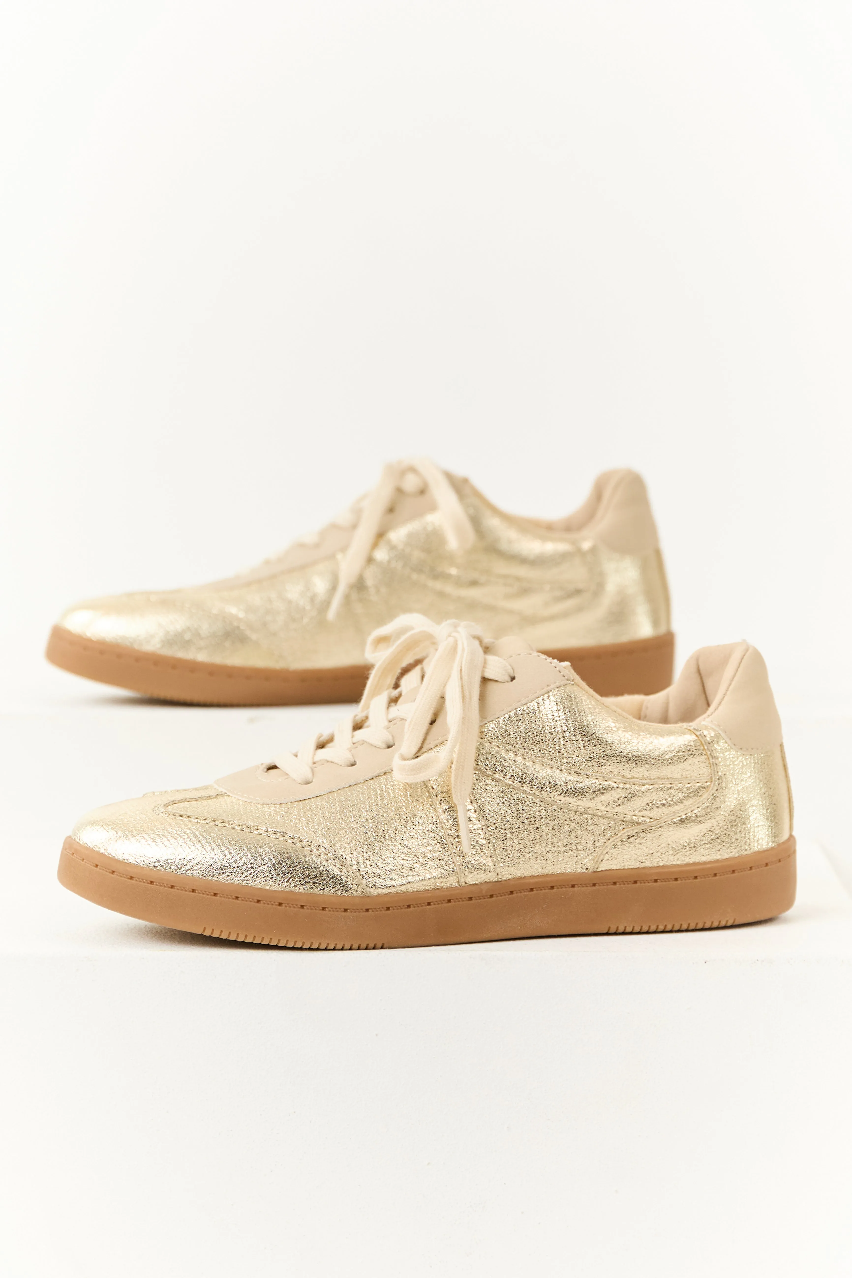 Gold and Beige Lace Up Low Top Sneakers sold by Lime Lush product image thumbnail 2