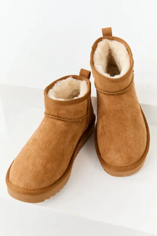 Caramel Faux Suede Fur Lined Short Booties sold by Lime Lush