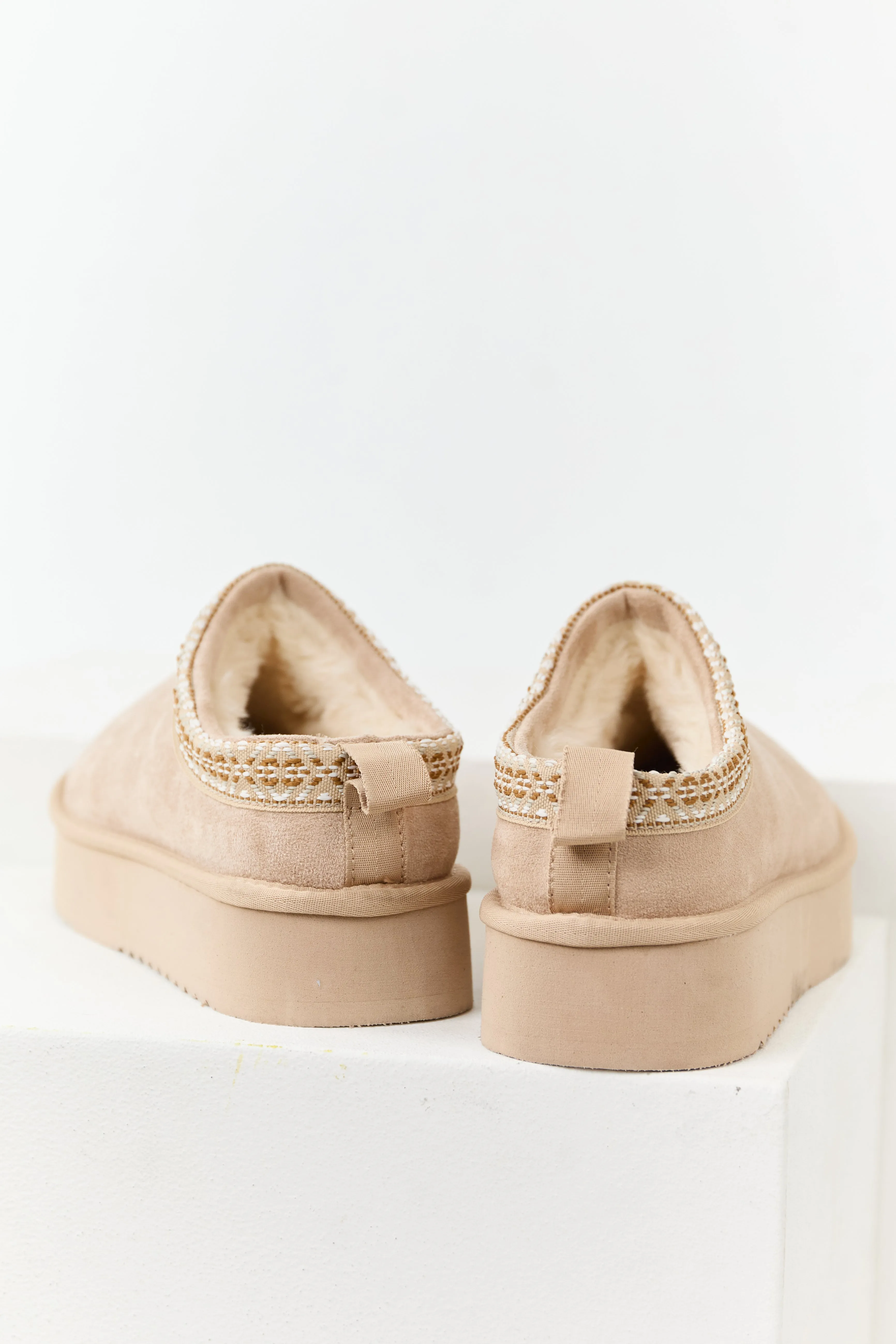 Desert Sand Faux Suede Fur Lined Platform Slippers sold by Lime Lush product image thumbnail 3