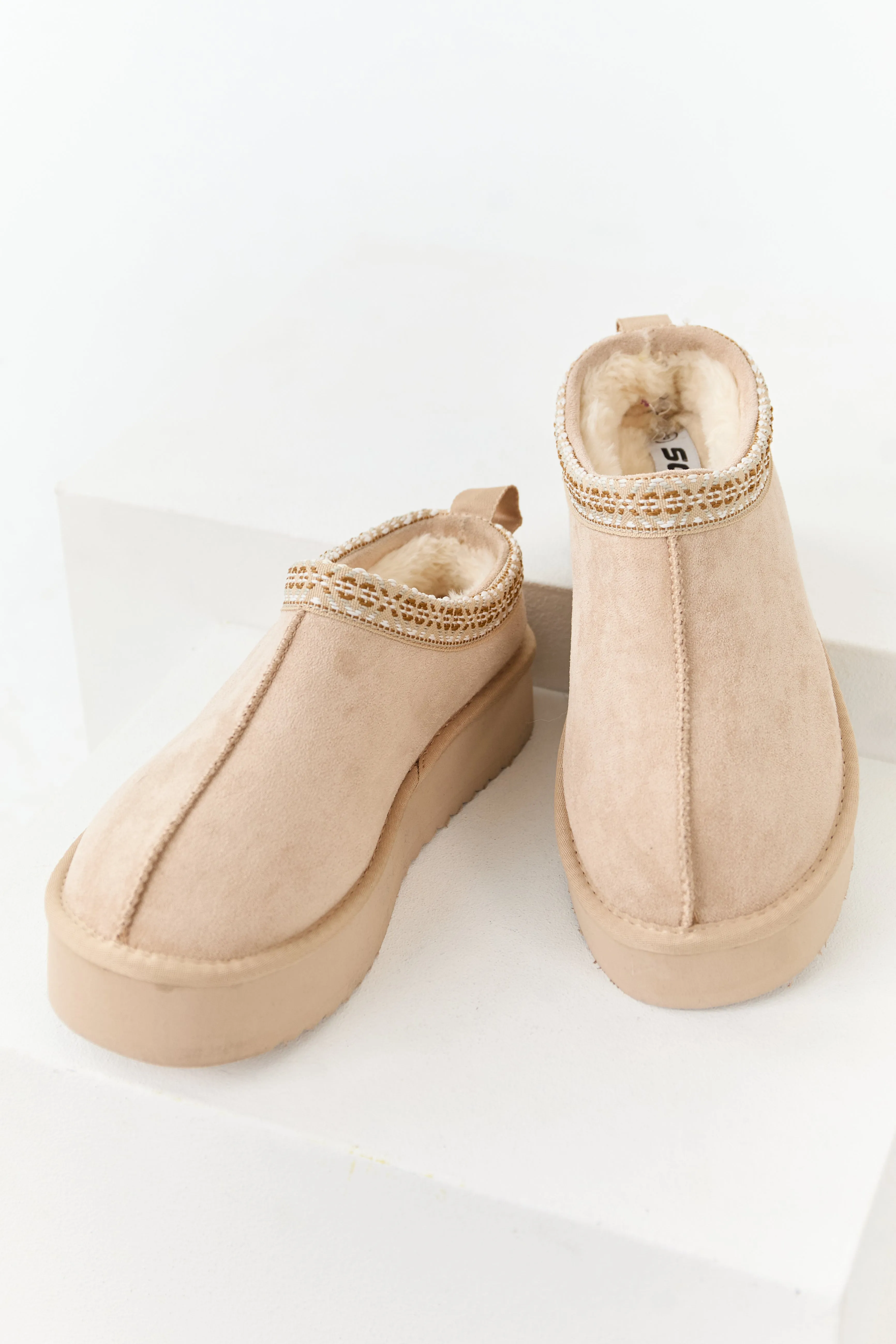 Desert Sand Faux Suede Fur Lined Platform Slippers sold by Lime Lush product image thumbnail 2