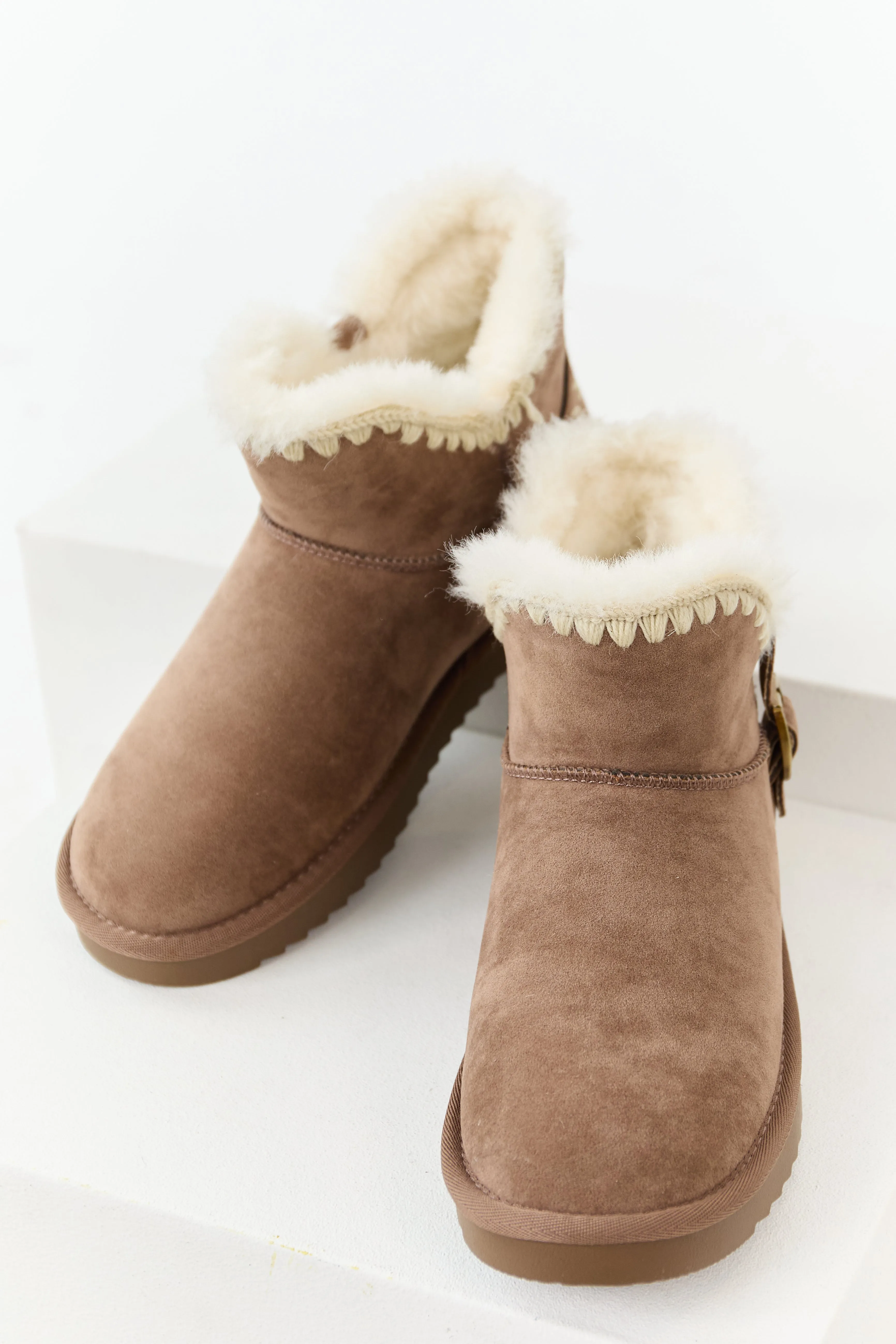 Mocha Faux Suede Buckle Detail Short Booties sold by Lime Lush product image thumbnail 2