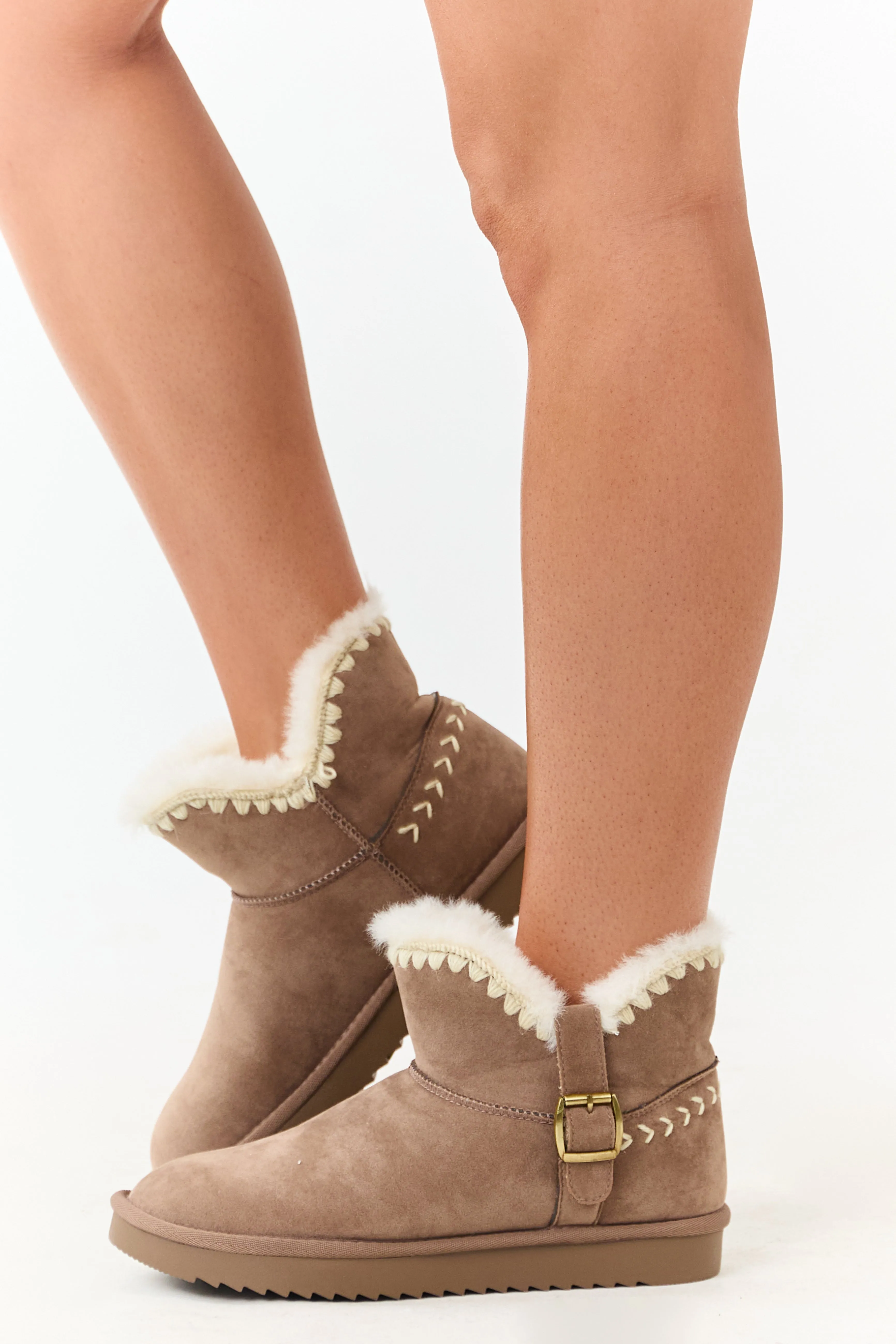 Mocha Faux Suede Buckle Detail Short Booties sold by Lime Lush product image thumbnail 5