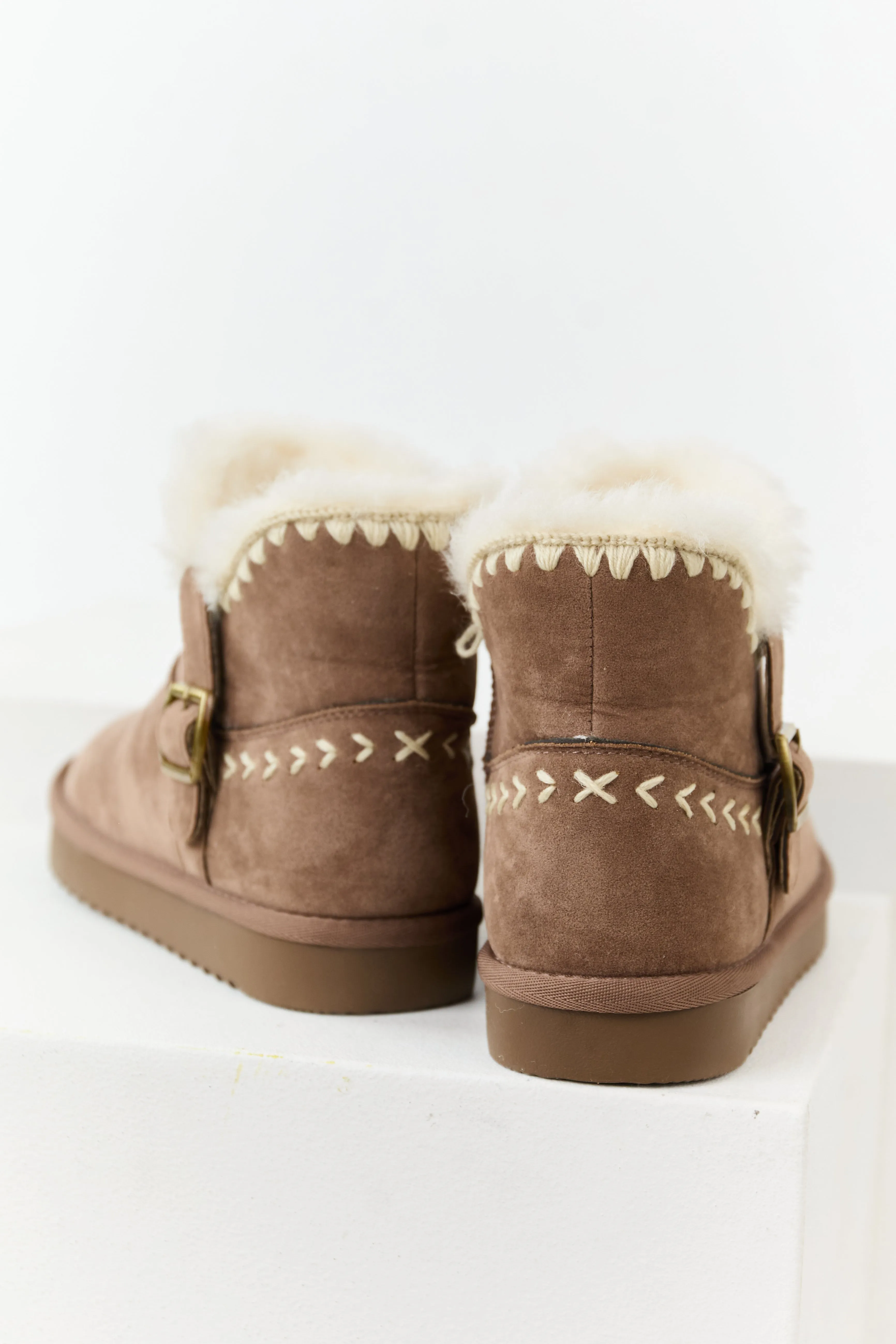 Mocha Faux Suede Buckle Detail Short Booties sold by Lime Lush product image thumbnail 3
