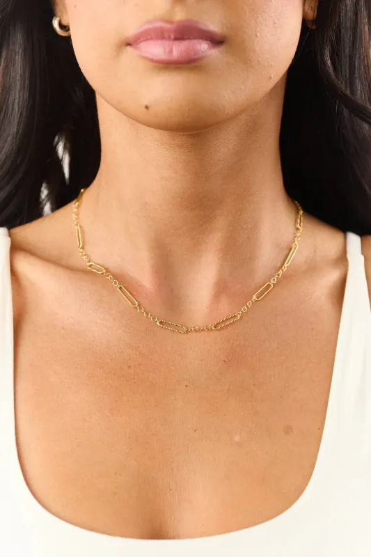 Gold Metallic Paper Clip Chain Link Necklace sold by Lime Lush