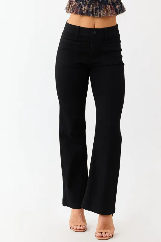 Black Flare Leg Stretchy Patch Pocket Jeans sold by Lime Lush