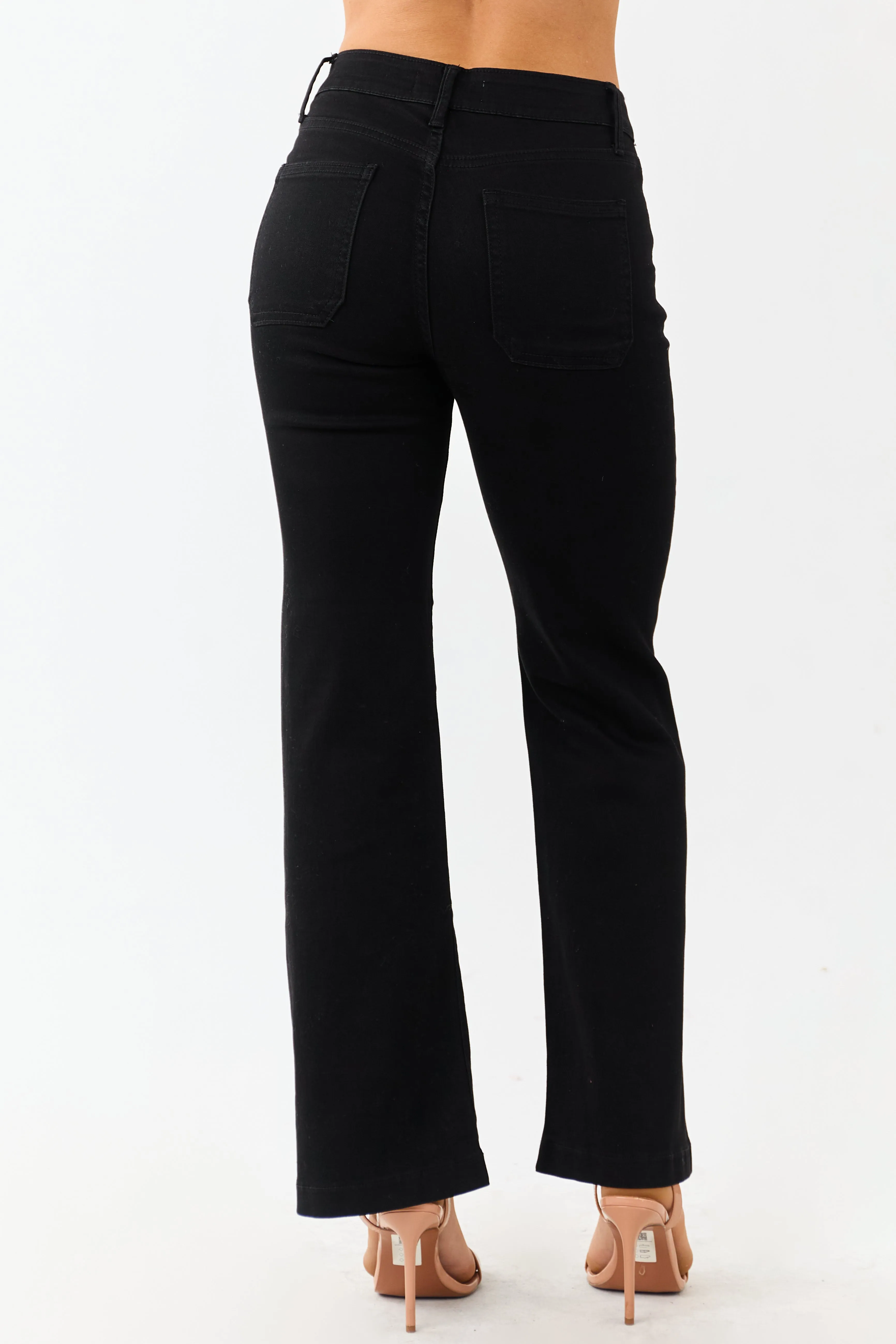 Black Flare Leg Stretchy Patch Pocket Jeans sold by Lime Lush product image thumbnail 4