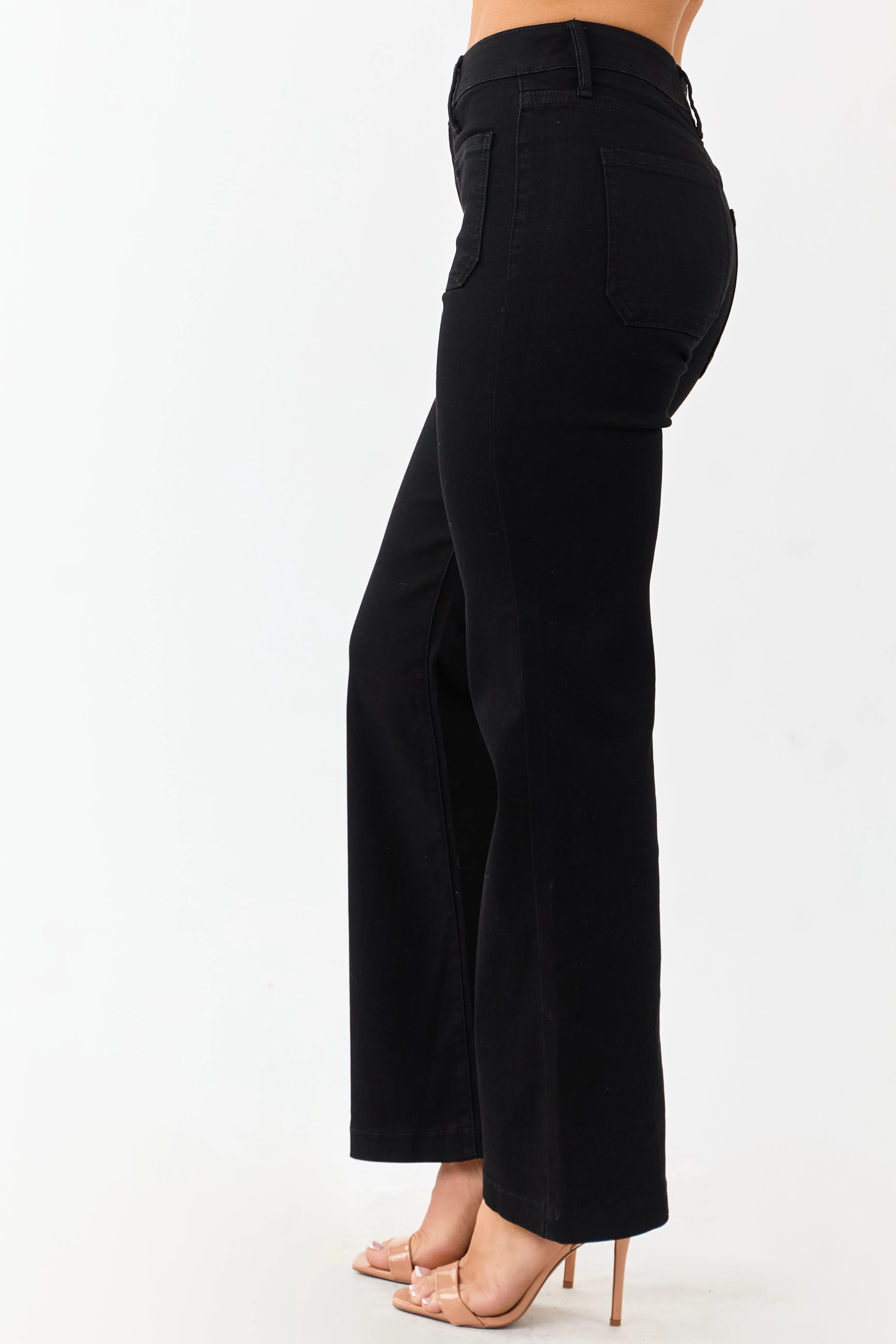 Black Flare Leg Stretchy Patch Pocket Jeans sold by Lime Lush product image thumbnail 3