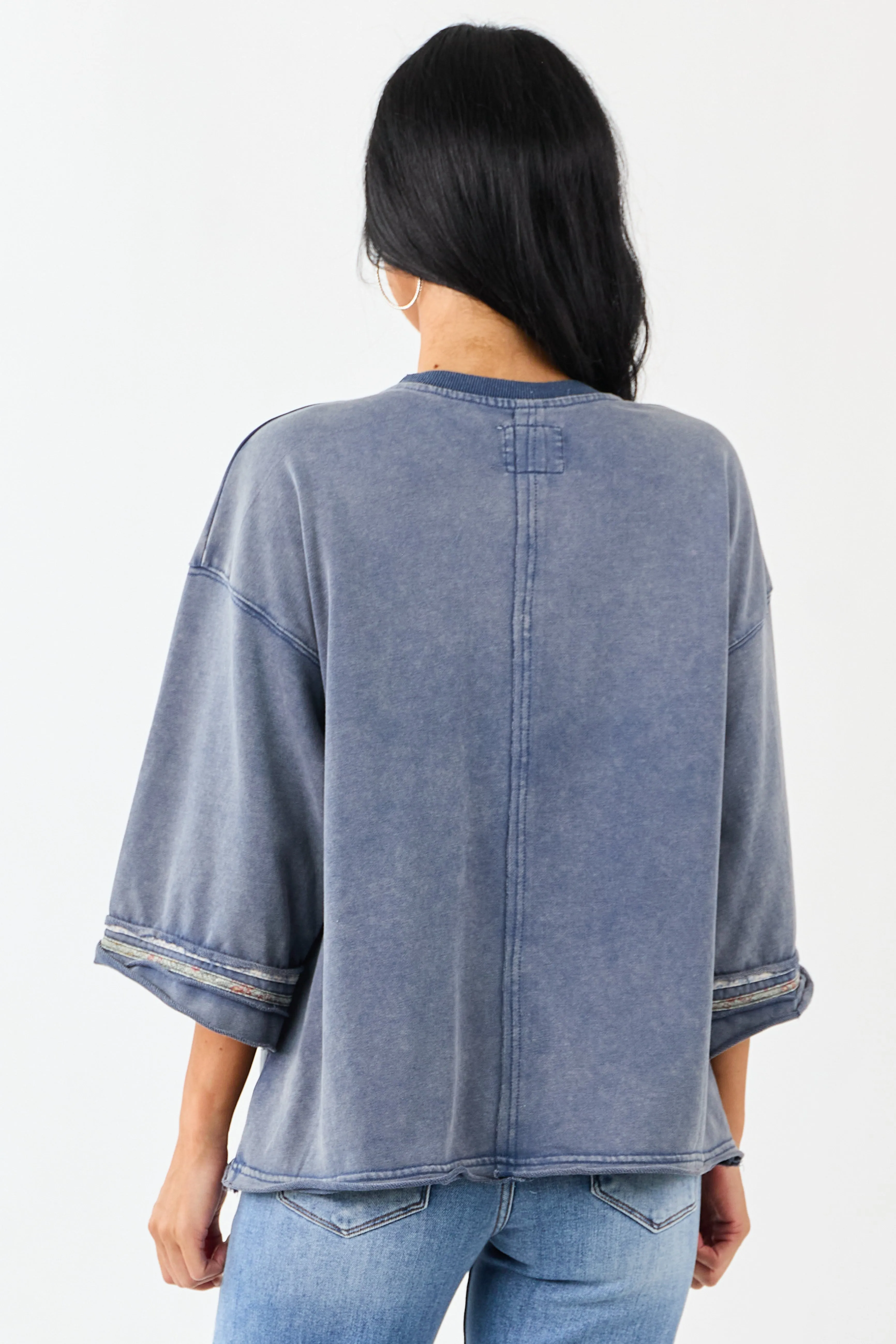 Steel Blue Mineral Wash Peace Sign Patchwork Top sold by Lime Lush product image thumbnail 5