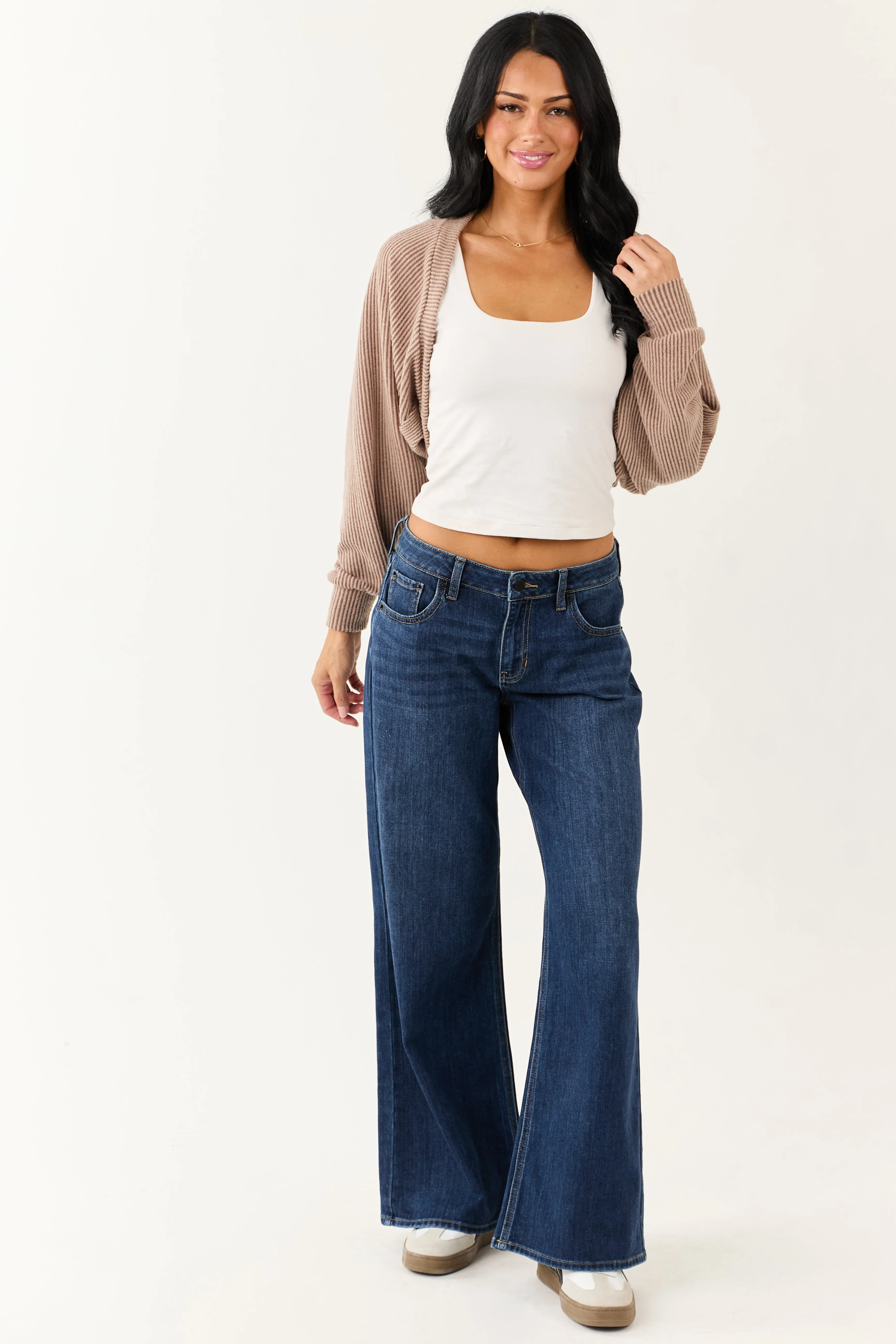 Coffee Open Front Soft Ribbed Shrug Cardigan sold by Lime Lush product image thumbnail 3