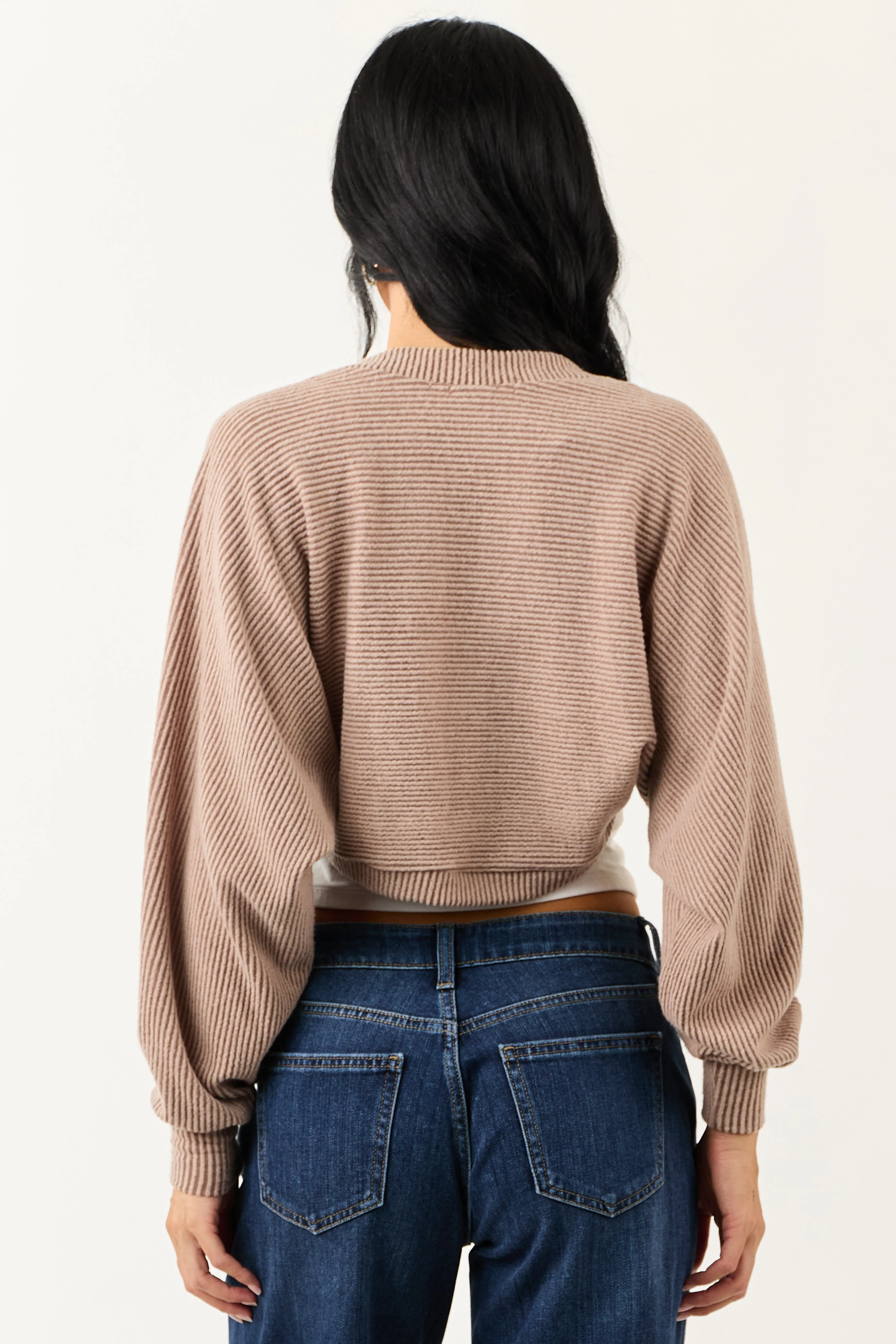 Coffee Open Front Soft Ribbed Shrug Cardigan sold by Lime Lush product image thumbnail 5