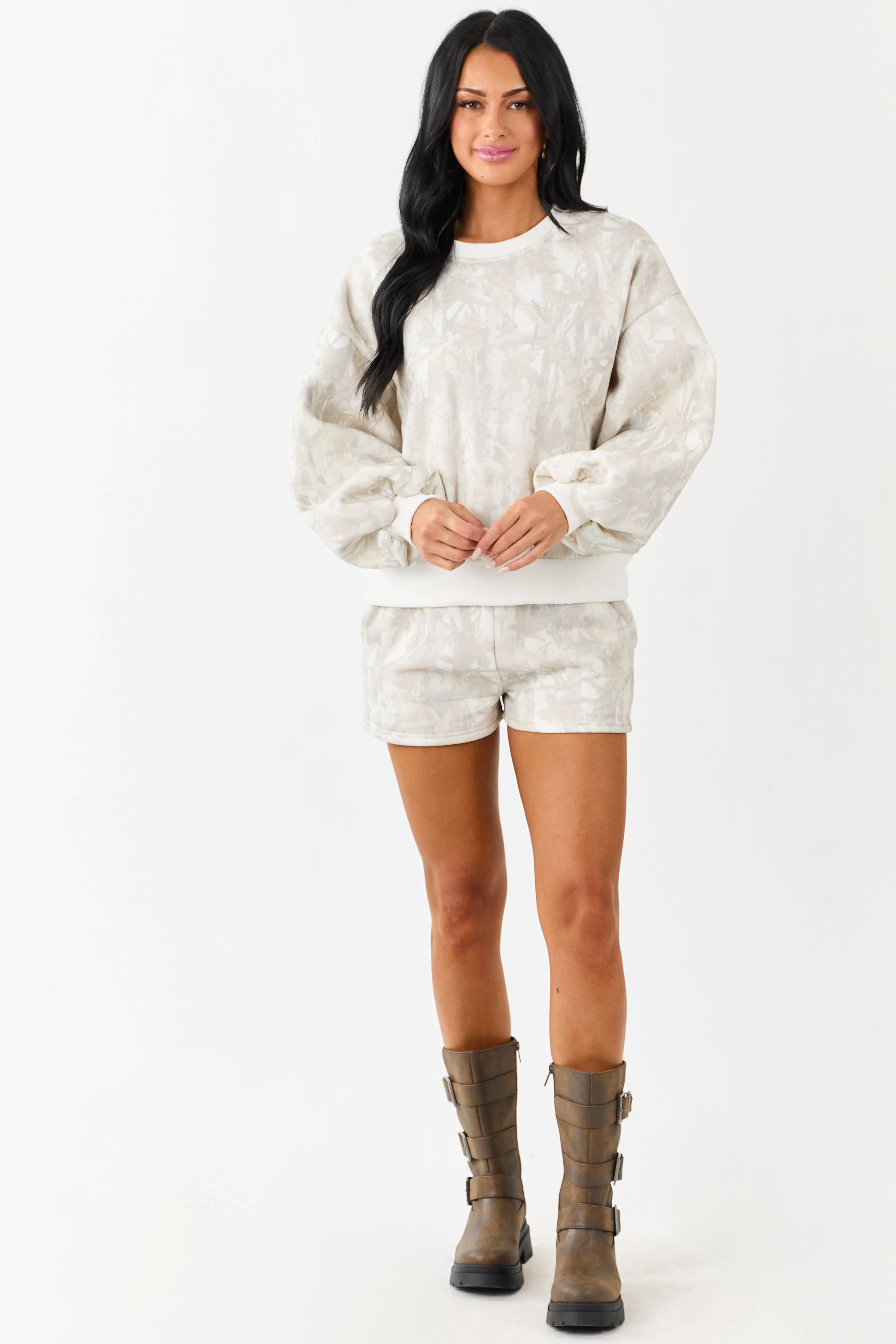 Ivory Faded Camo Print Sweatshirt and Shorts Set sold by Lime Lush product image thumbnail 3