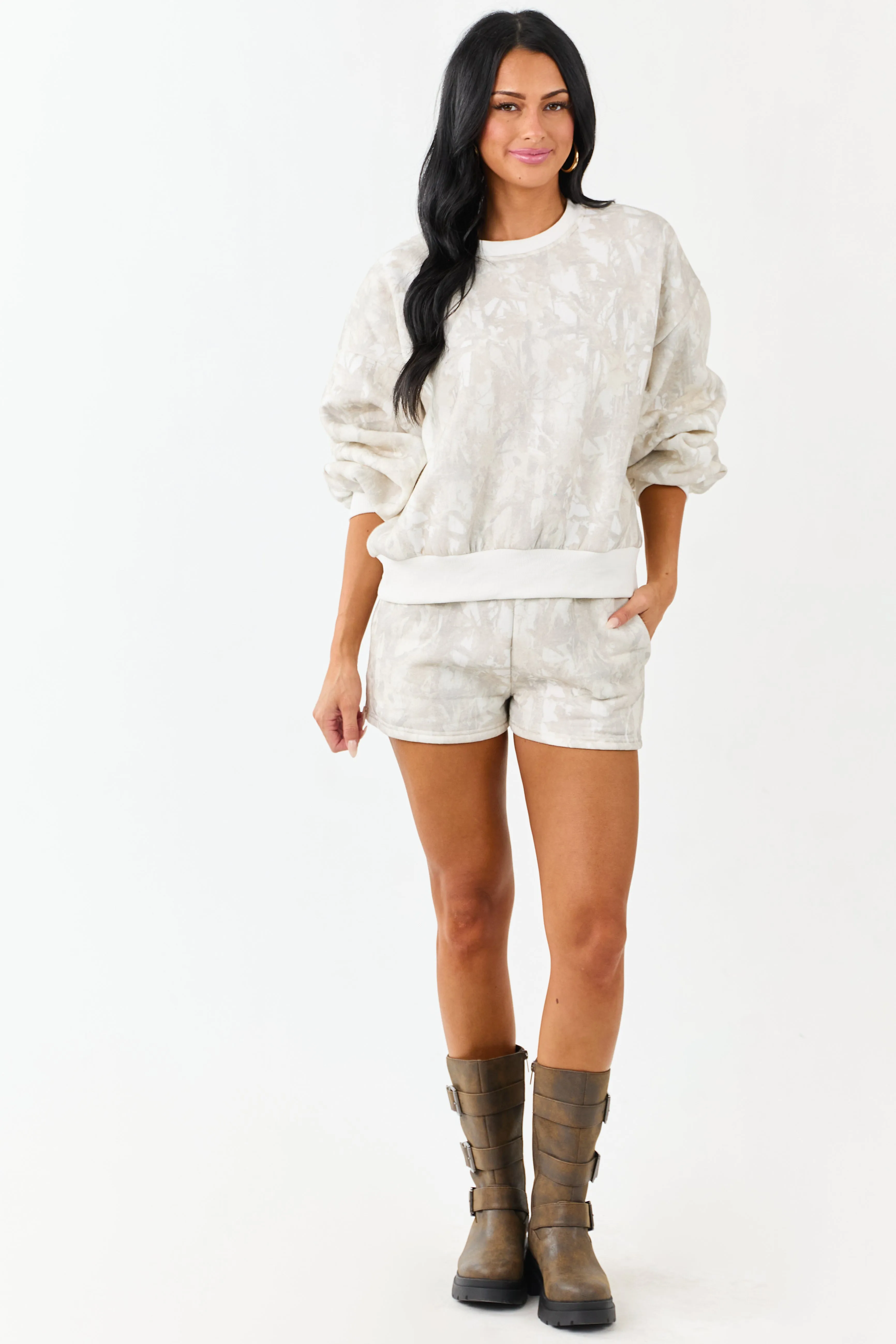 Ivory Faded Camo Print Sweatshirt and Shorts Set sold by Lime Lush product image thumbnail 4