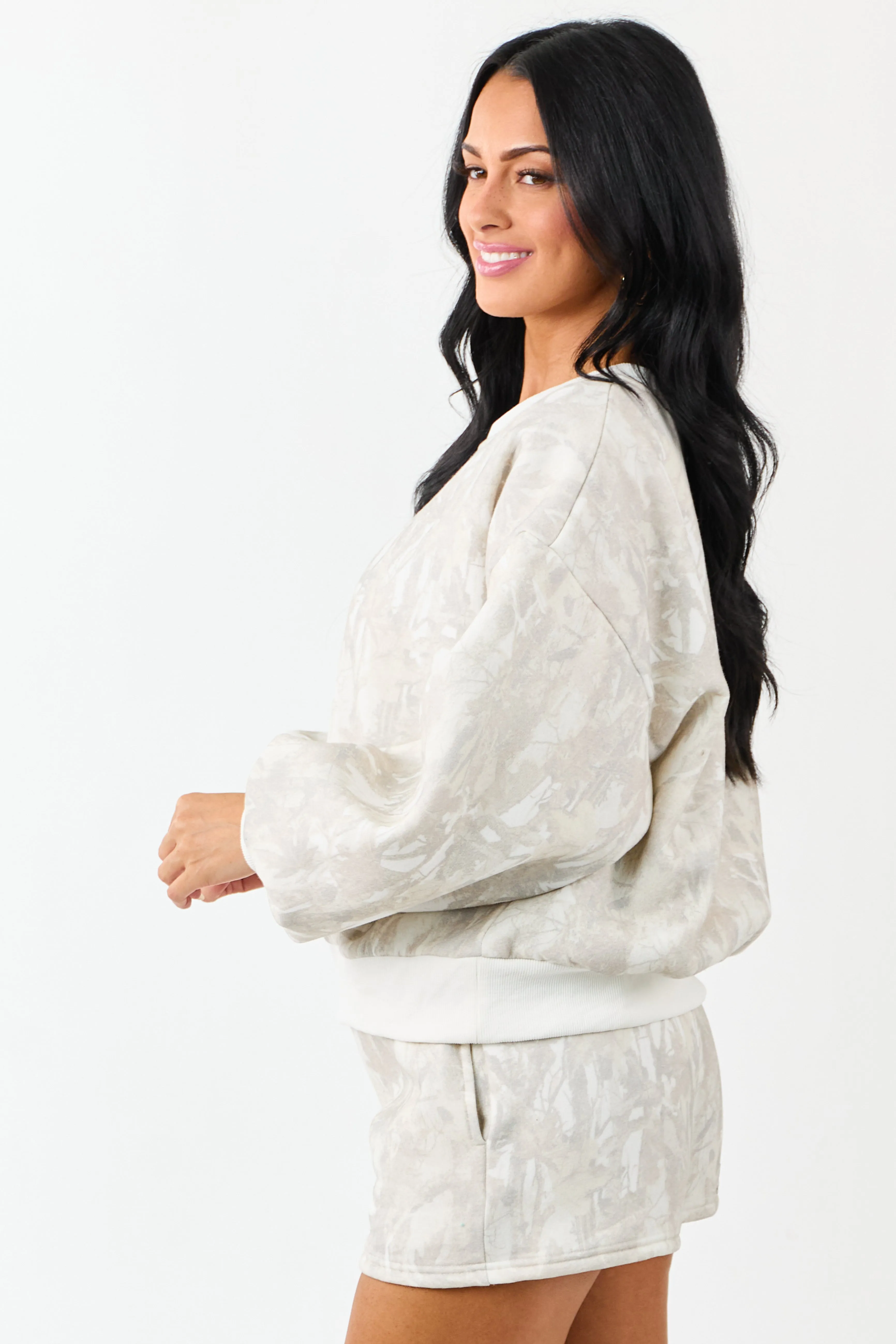 Ivory Faded Camo Print Sweatshirt and Shorts Set sold by Lime Lush product image thumbnail 5