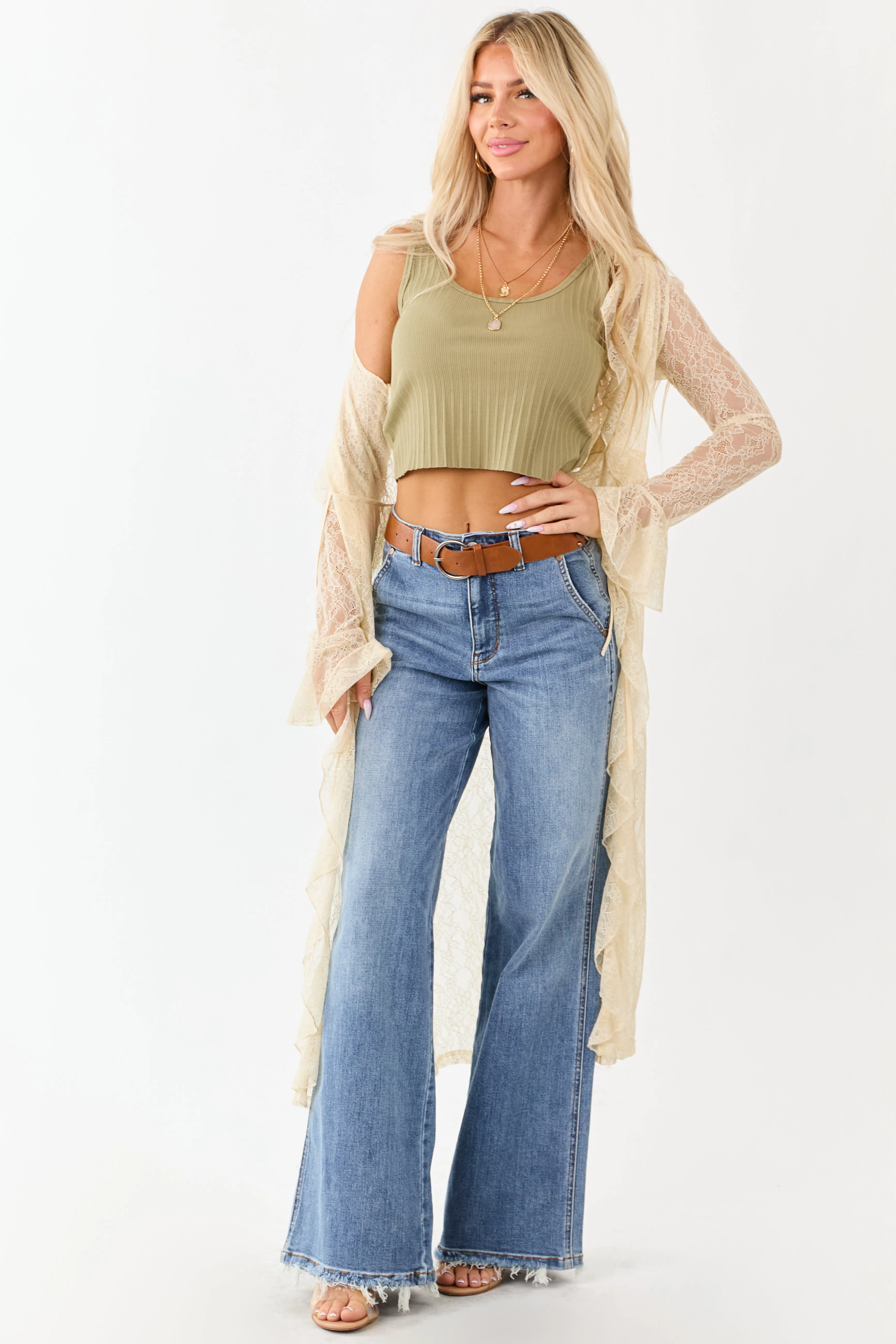 Olive Textured Ribbed Knit Cropped Tank Top sold by Lime Lush product image thumbnail 2