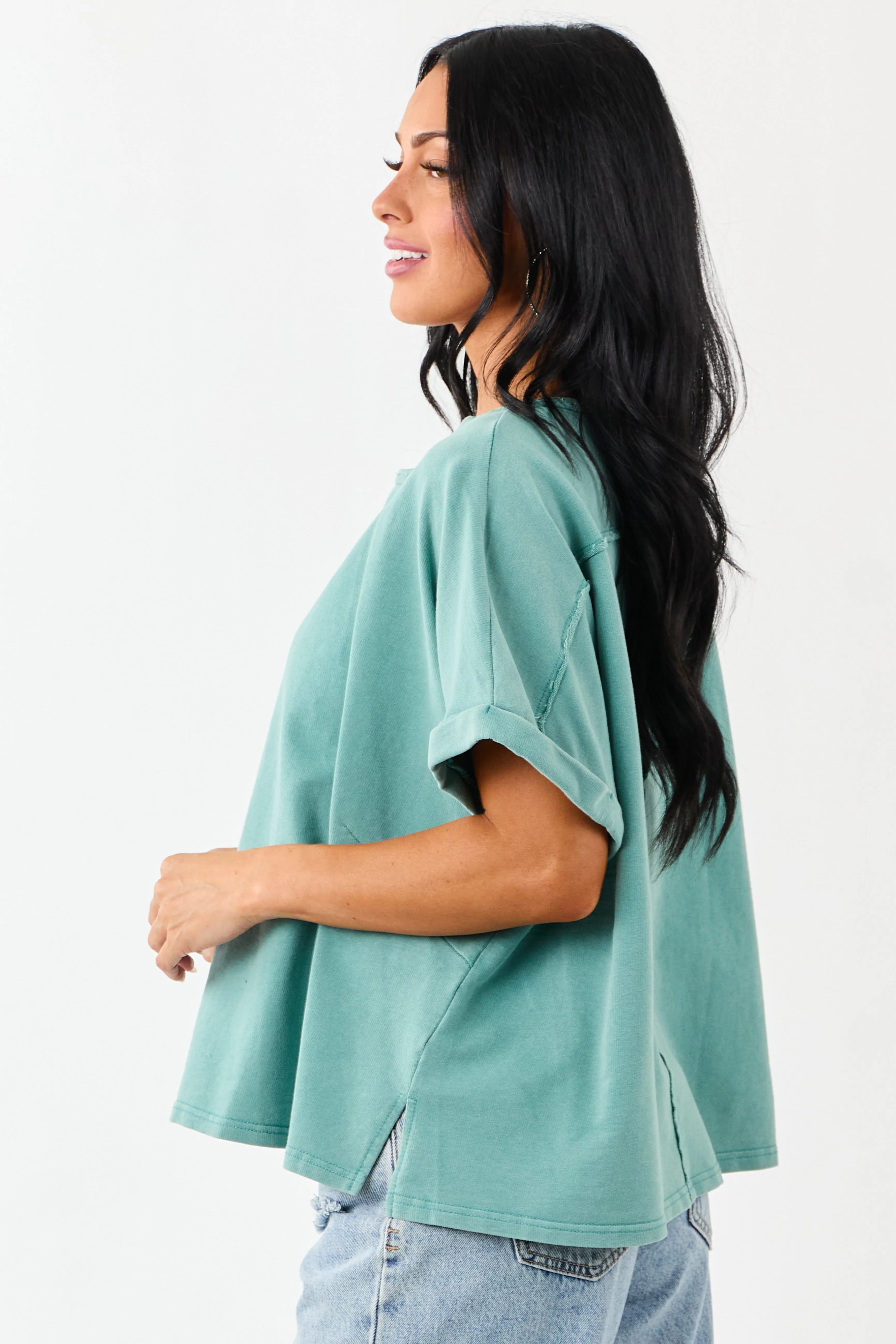 Teal Mineral Wash Short Sleeve Cotton Top sold by Lime Lush product image thumbnail 4