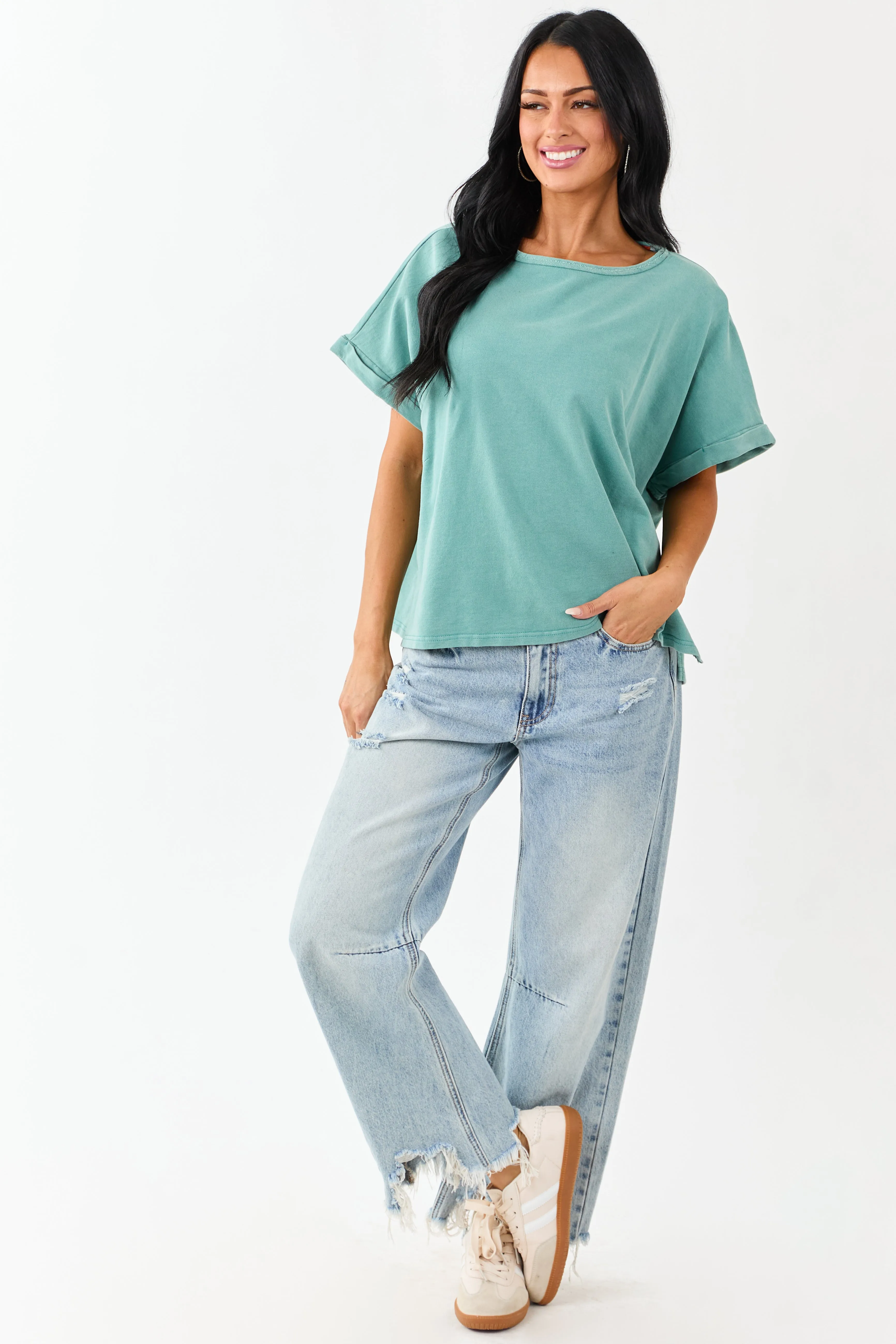 Teal Mineral Wash Short Sleeve Cotton Top sold by Lime Lush product image thumbnail 2