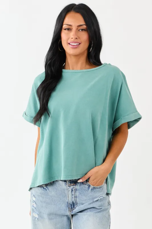 Teal Mineral Wash Short Sleeve Cotton Top sold by Lime Lush