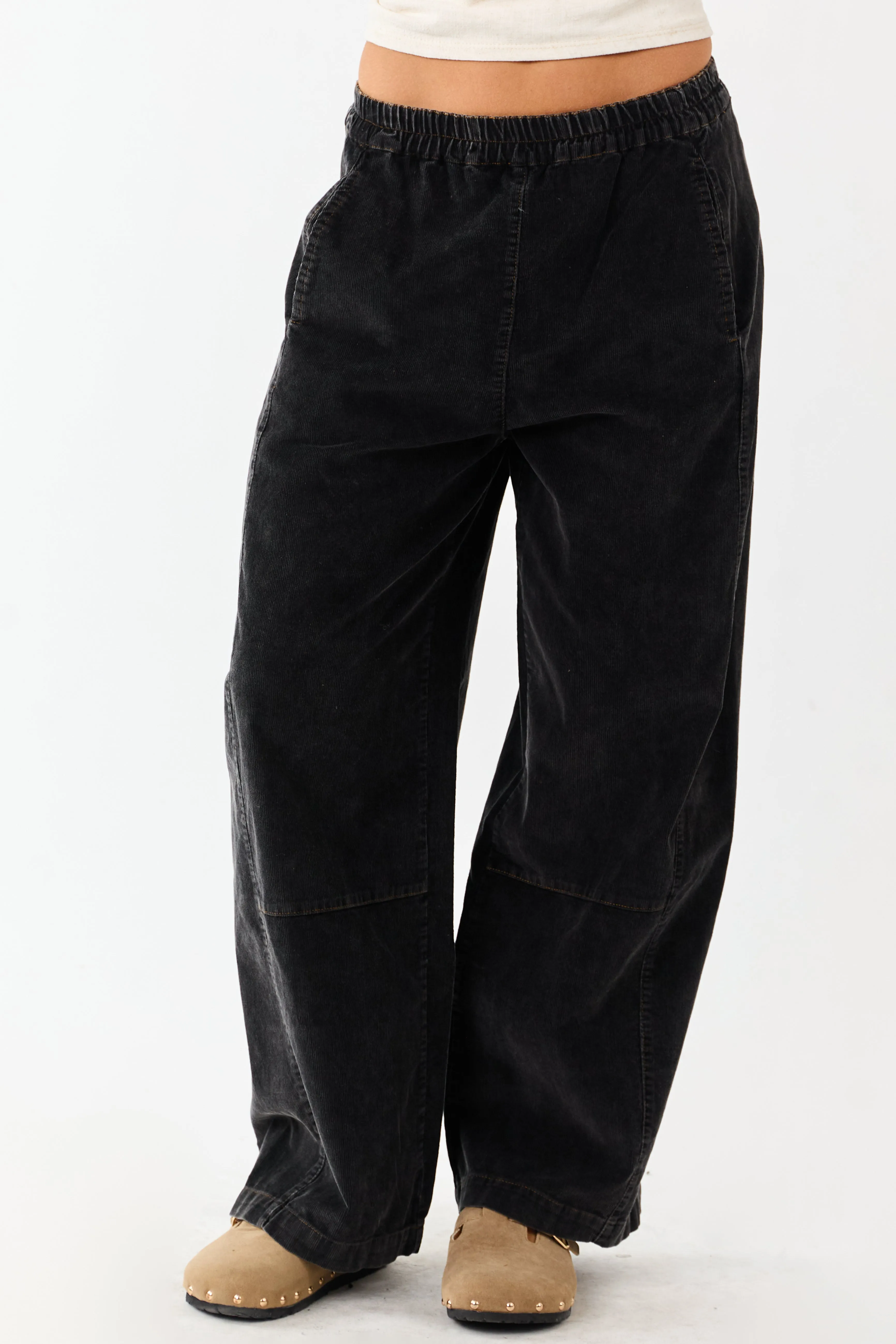 Charcoal Stone Washed Corduroy Wide Leg Pants sold by Lime Lush product image thumbnail 2