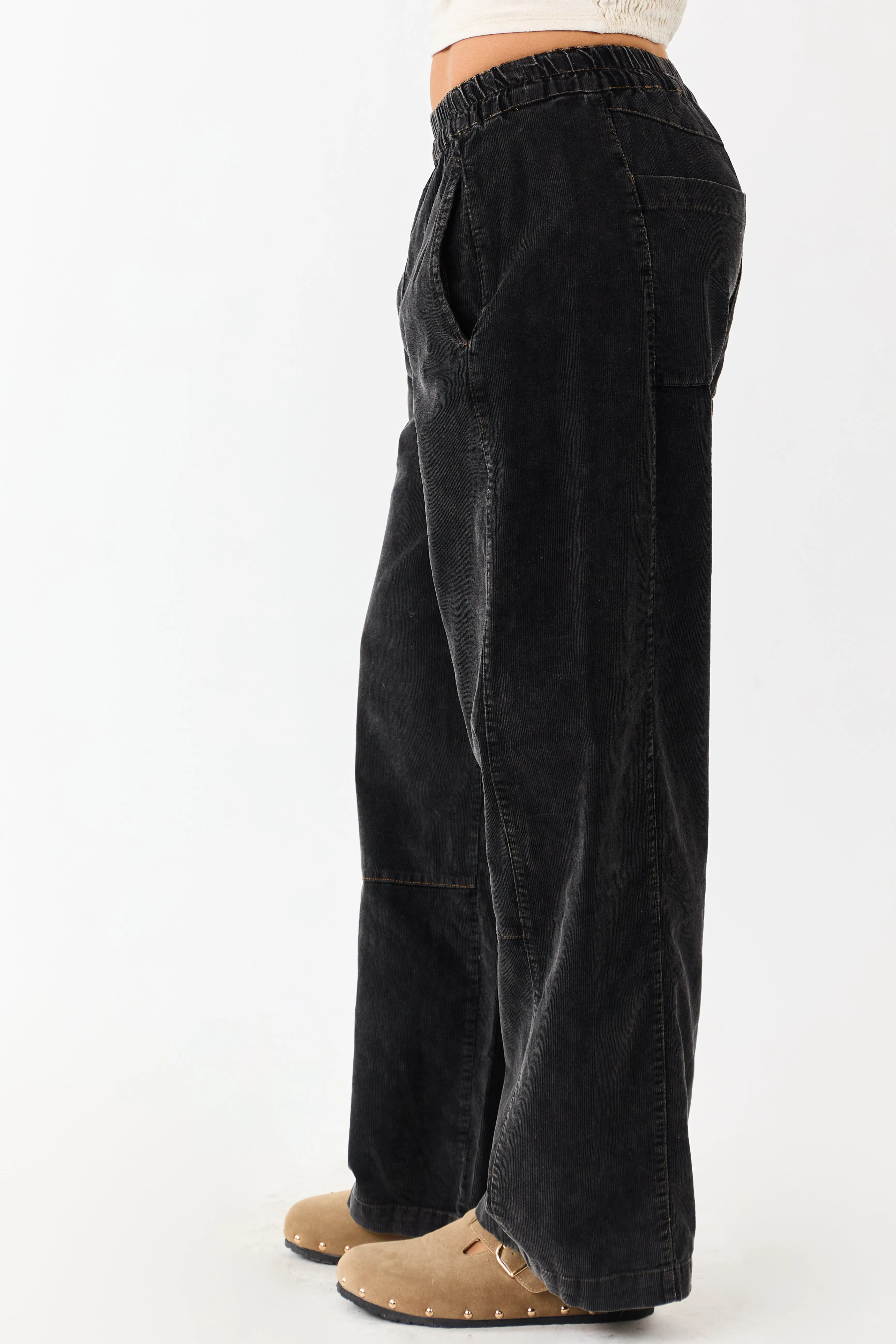 Charcoal Stone Washed Corduroy Wide Leg Pants sold by Lime Lush product image thumbnail 3