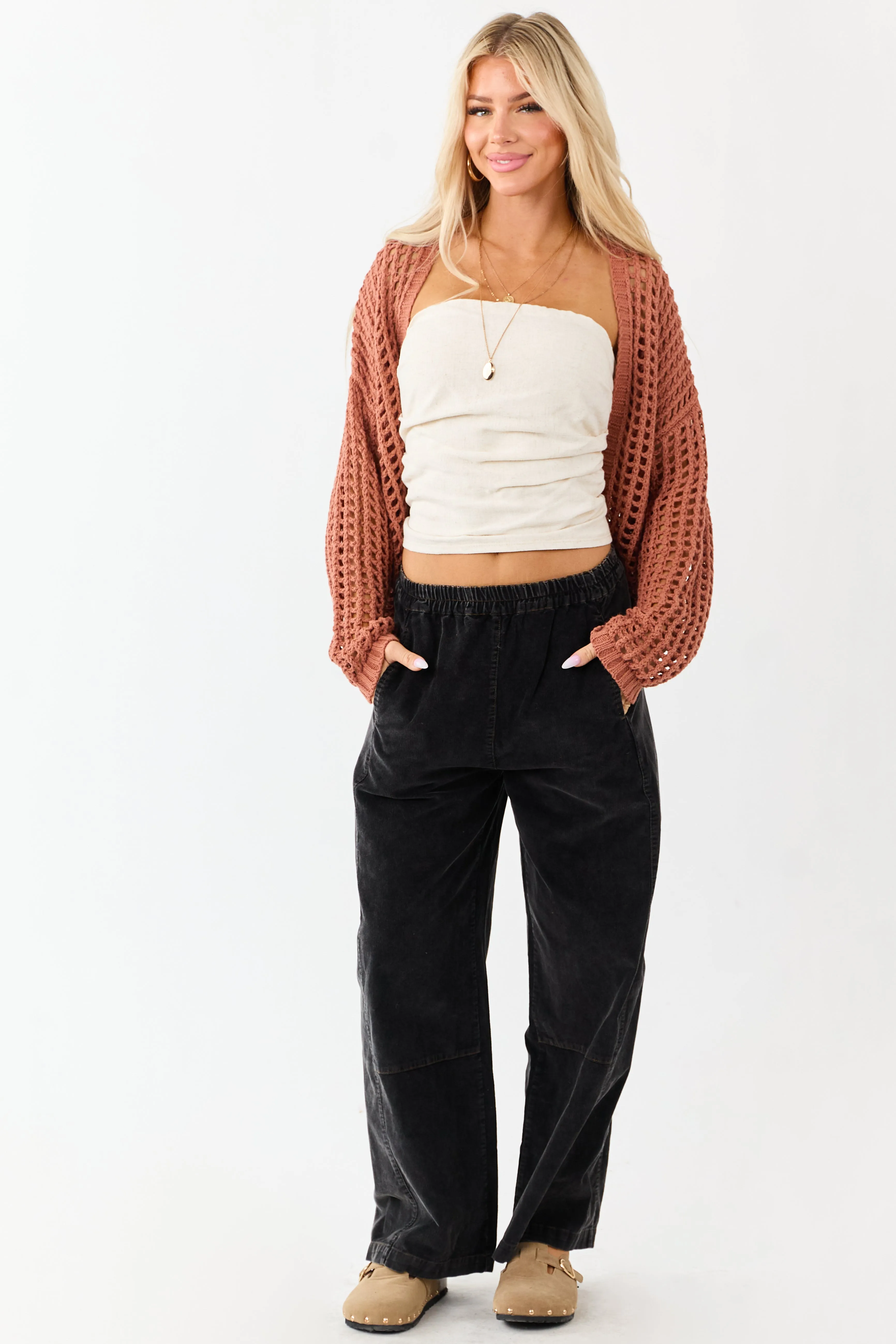 Charcoal Stone Washed Corduroy Wide Leg Pants sold by Lime Lush