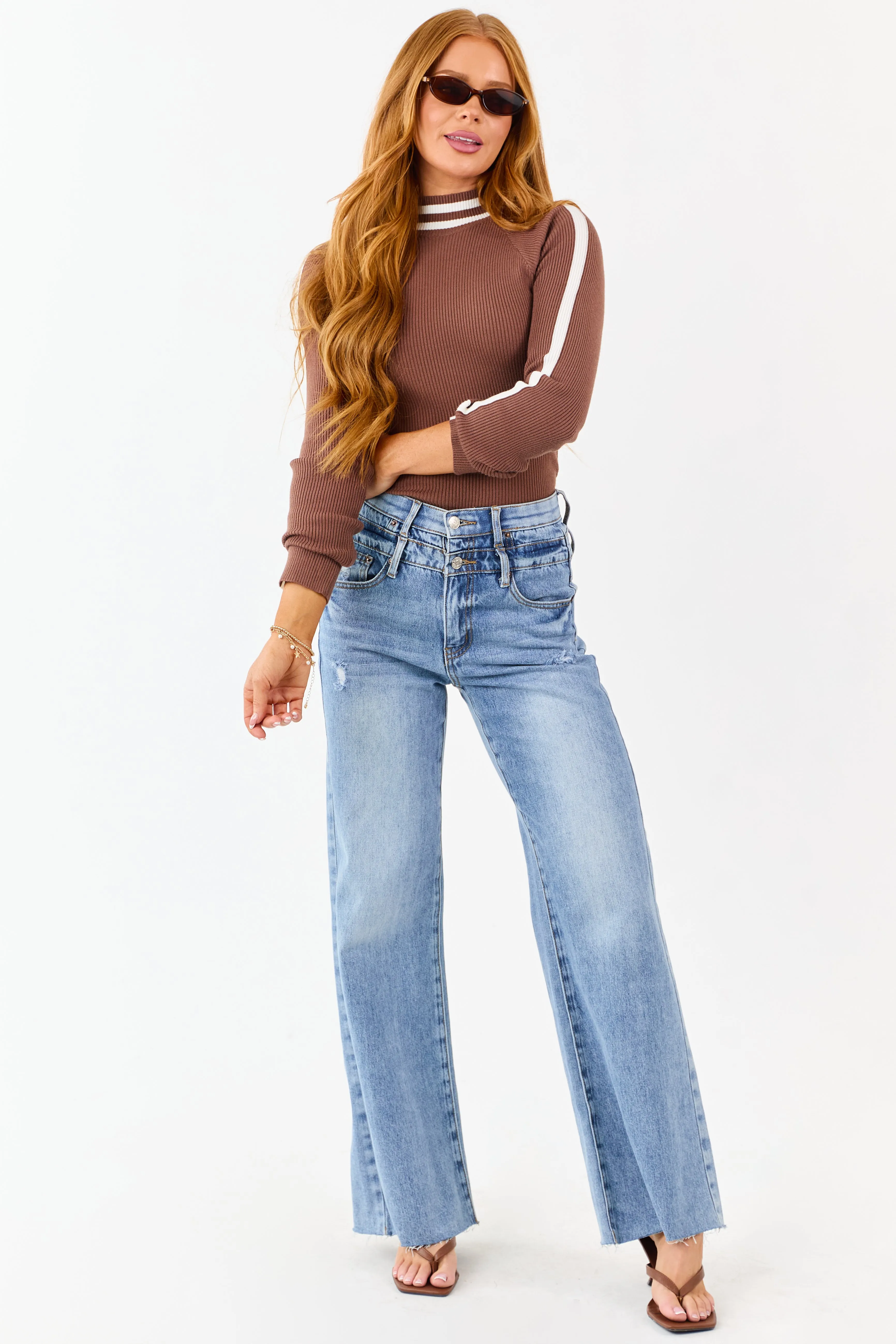 Cocoa Mock Neck Ribbed Knit Long Sleeve Bodysuit sold by Lime Lush product image thumbnail 3