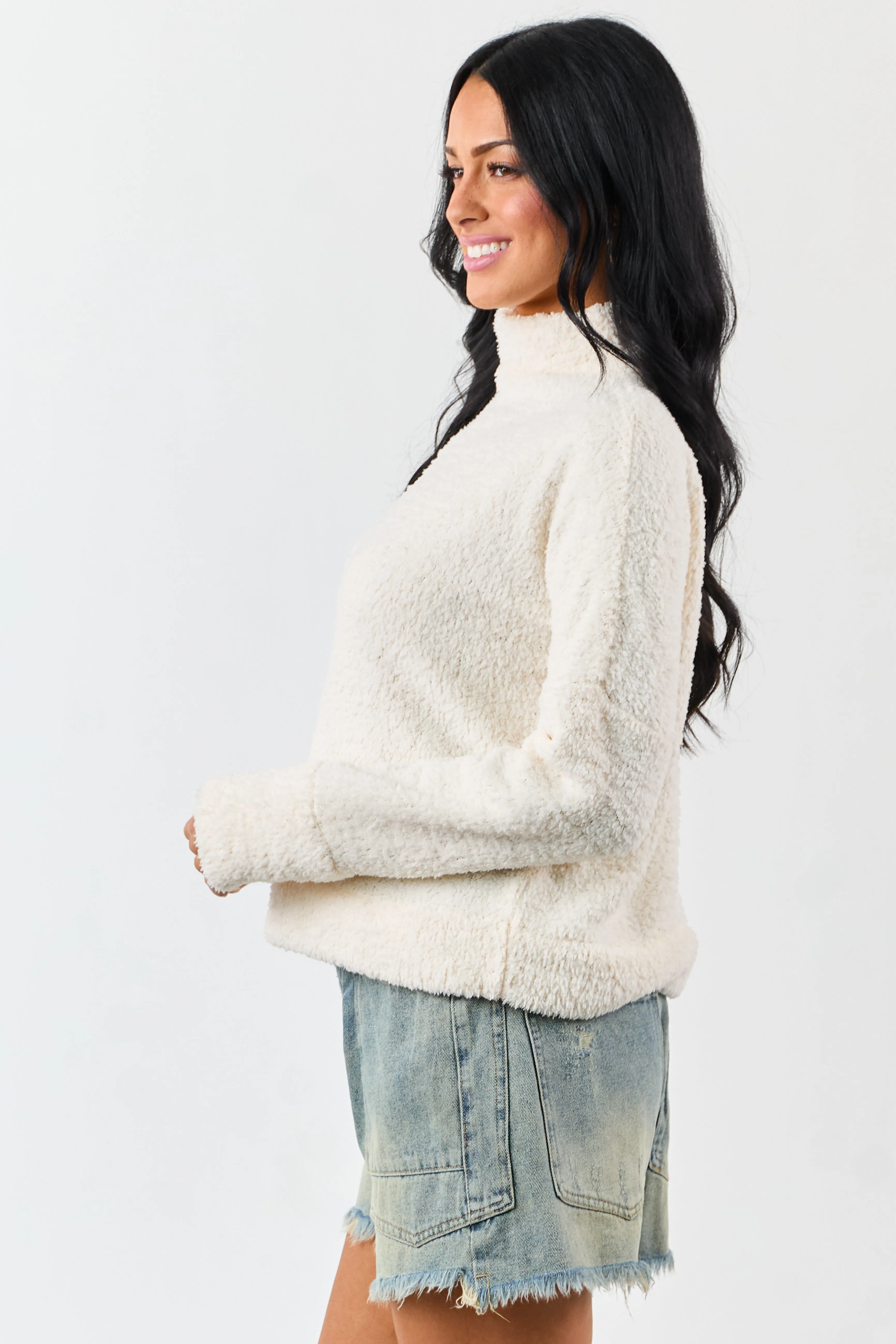 Champagne Fuzzy Soft Knit Mock Neck Sweater sold by Lime Lush product image thumbnail 5
