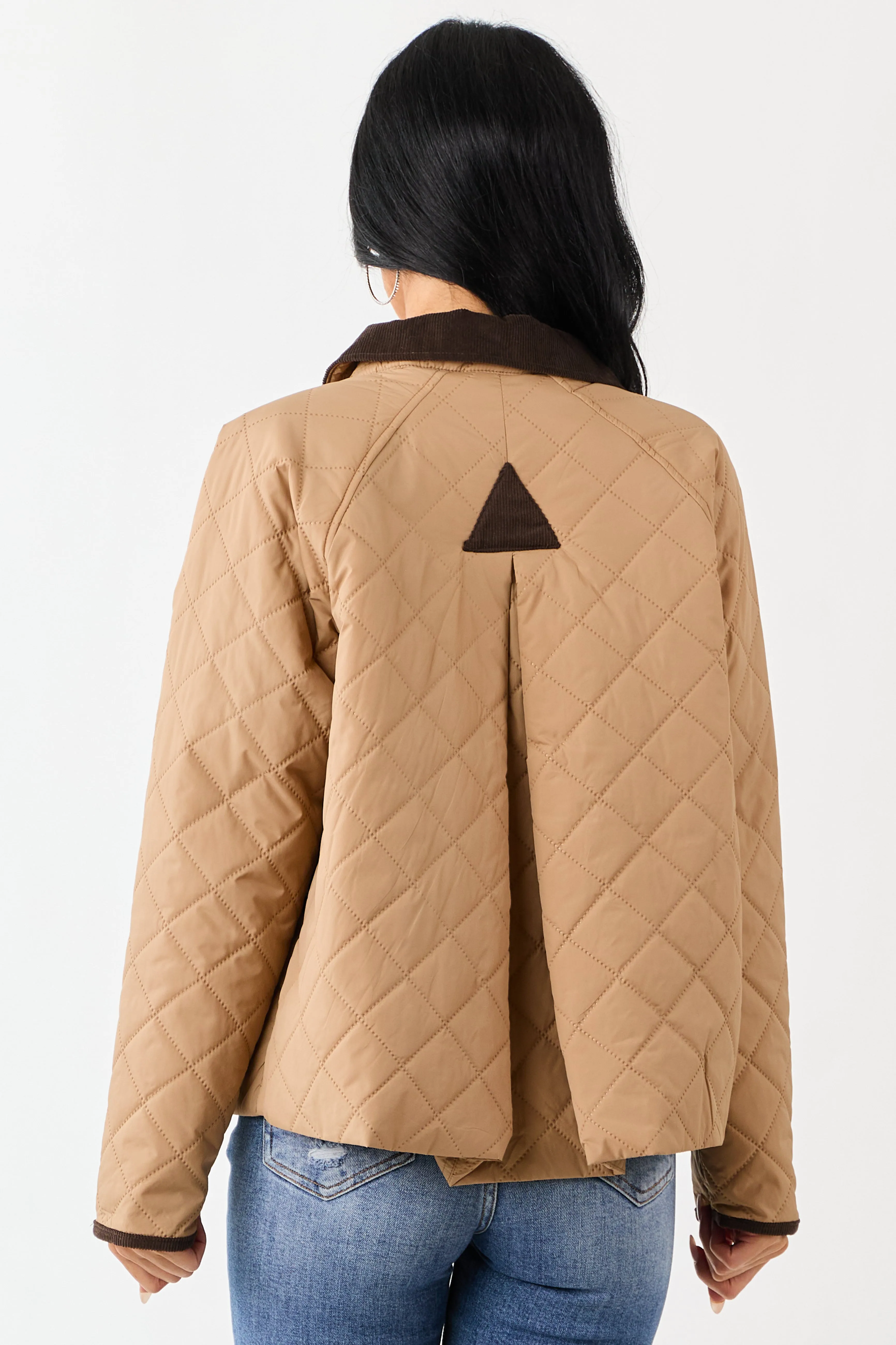 Entro Latte Quilted Corduroy Contrast Buttoned Jacket sold by Lime Lush product image thumbnail 5