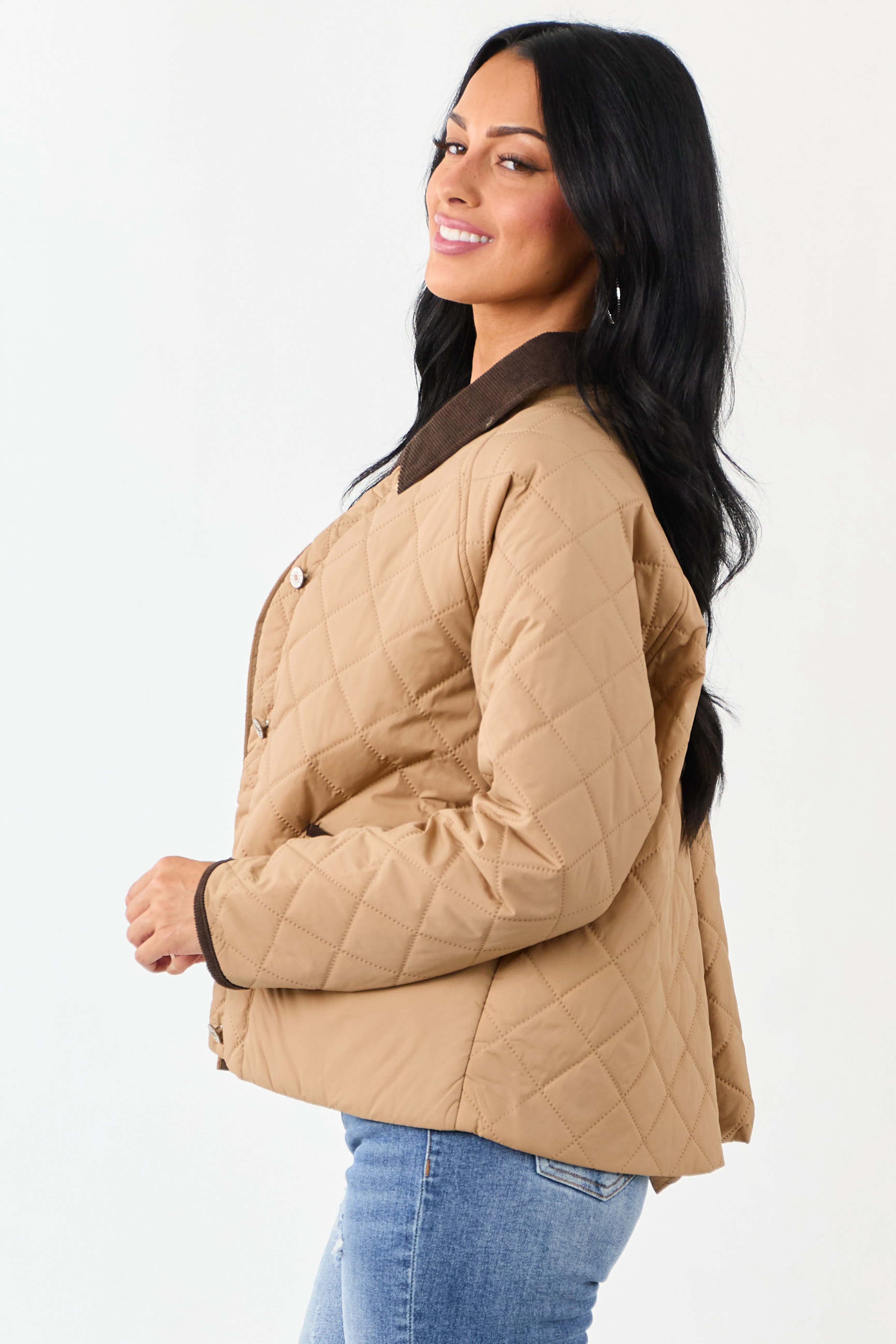 Entro Latte Quilted Corduroy Contrast Buttoned Jacket sold by Lime Lush product image thumbnail 4