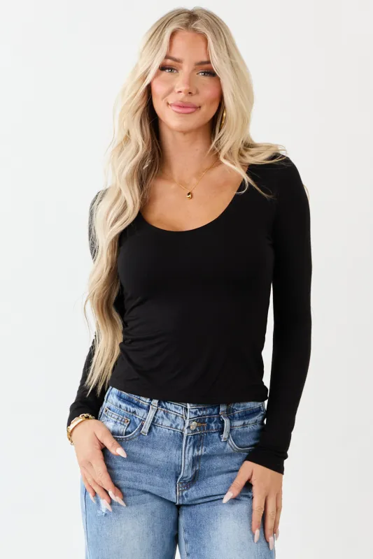 Black Scoop Neck Long Sleeve Knit Top sold by Lime Lush