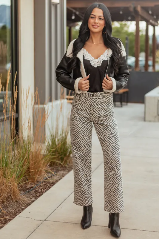 Coconut Zebra Print High Rise Straight Stretchy Jeans sold by Lime Lush